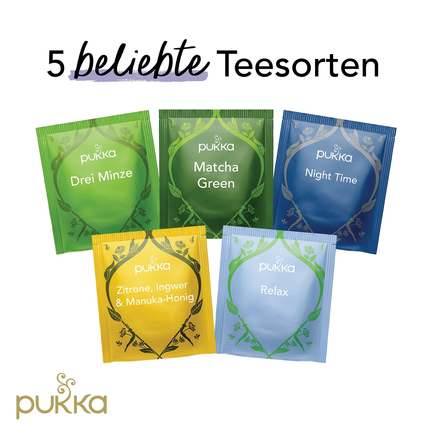 Pukka Tee Geschenkset, Bio Tee Dose "Lieblingstee", Manuka Honig, Grüner Tee, Ingwer, Pfefferminztee, Tee Set, Geschenkidee, 5 Tee Varianten, 30 Teebeutel