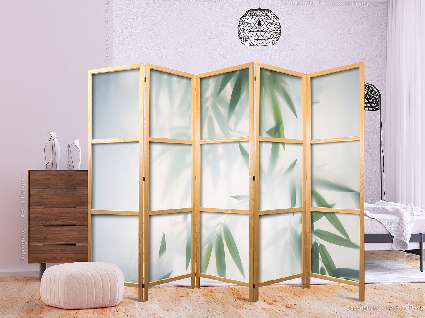 murando - Paravent Innen Raumteiler Holz Bambus Natur Zen Spa 225x172 cm 5-teilig Japanische Trennwand Raumtrenner Room Divider Mobiler Sichtschutz Spanische Wand Raum Abtrennung Japan b-B-0591-z-c