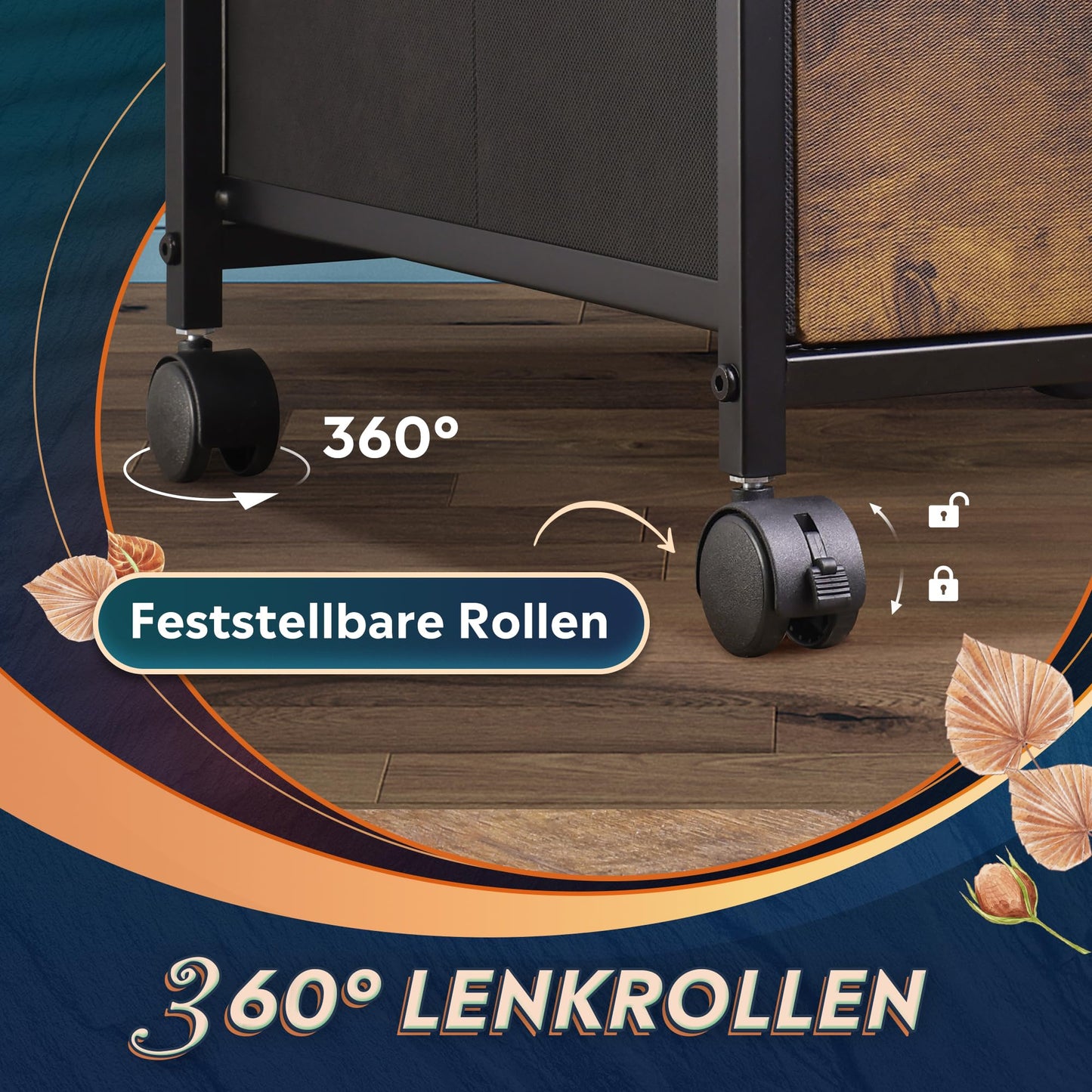 DEVAISE Rollcontainer, Aktenschrank mit 2 Schubladen und Offenes Fach, Büroschrank mit Feststellbaren Rädern, für A4/Legal/Letter, Vintagebraun-Schwarz