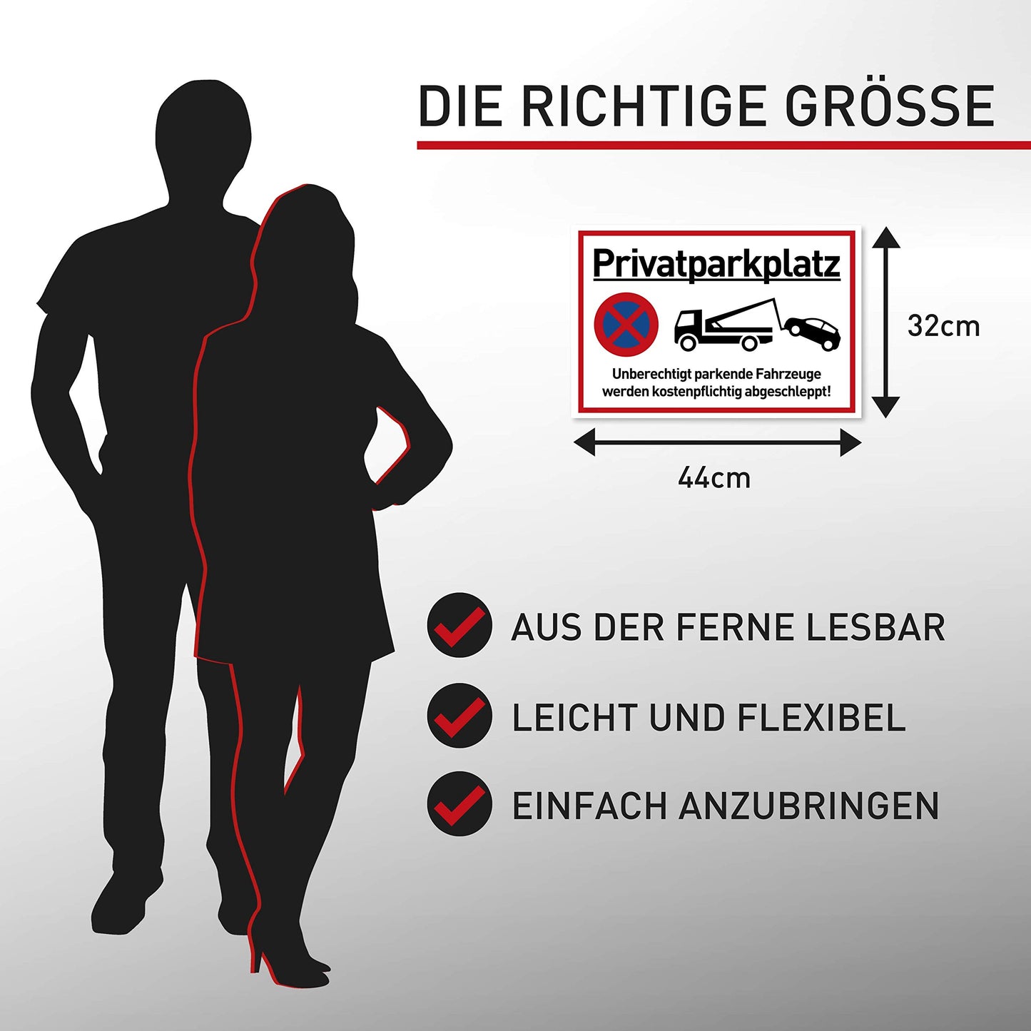 XXL Privatparkplatz Schild Parken Verboten (44x32 cm Groß Kunststoff) - Fahrzeuge Werden kostenpflichtig abgeschleppt - Klares Zeichen für Parkverbot - Parkplatz Schilder Privatgrundstück