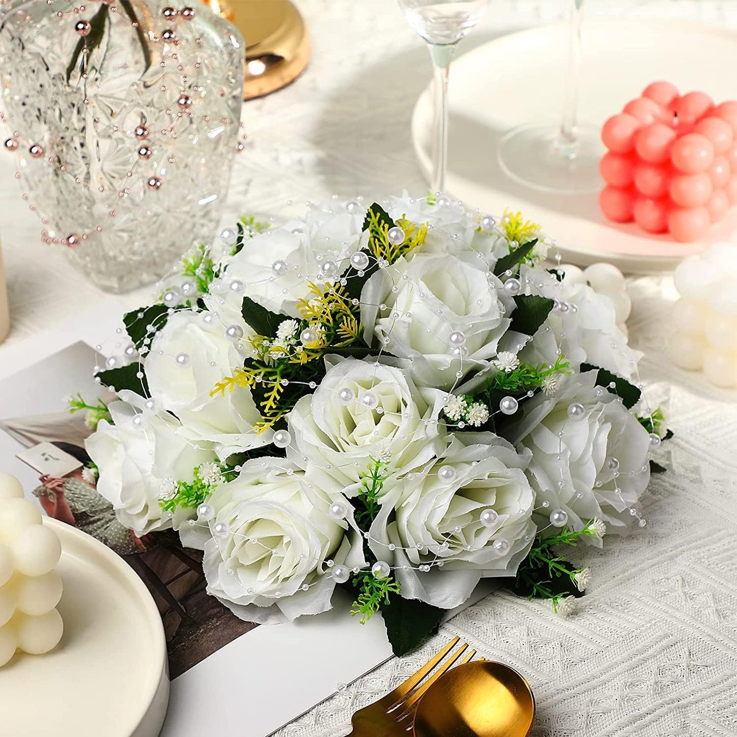 GEFIRE 18 Deko, Schwimmende Kerzen, Perlenschnur, Goldene Hochzeit Deko, Haarschmuck Hochzeit, Schwimmkerze, Kerze Silber, Geeignet Für Vasenfüller, Hochzeiten, Tischdekorationen (Weiss)