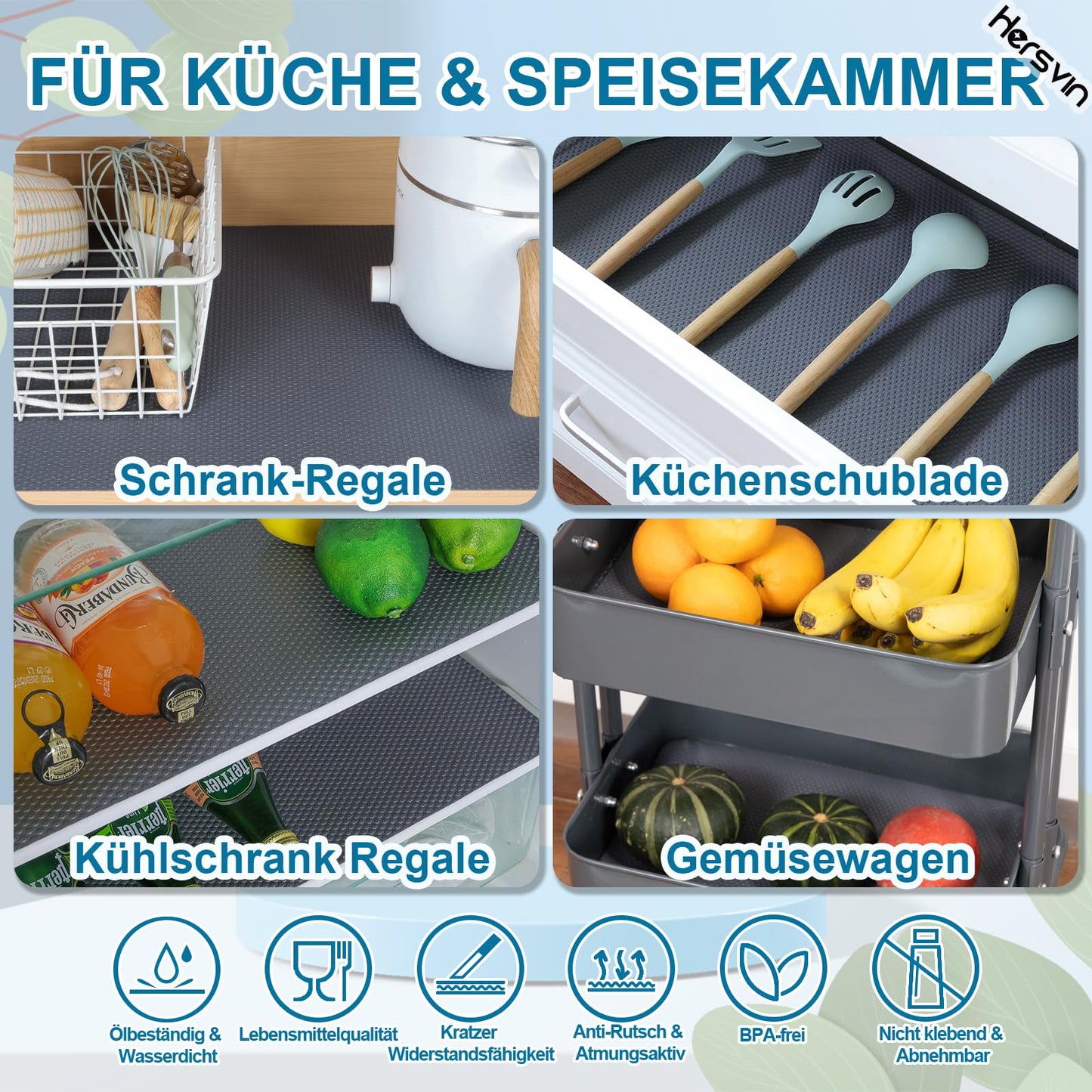 Hersvin Schubladenmatte (Übergröße) 60cmx500cm Schrankpapier Schubladeneinlage Eva Wasserfest Nicht Klebende Unterlage Teppich für Küchenschränke (Dunkelgrau/Punkt)