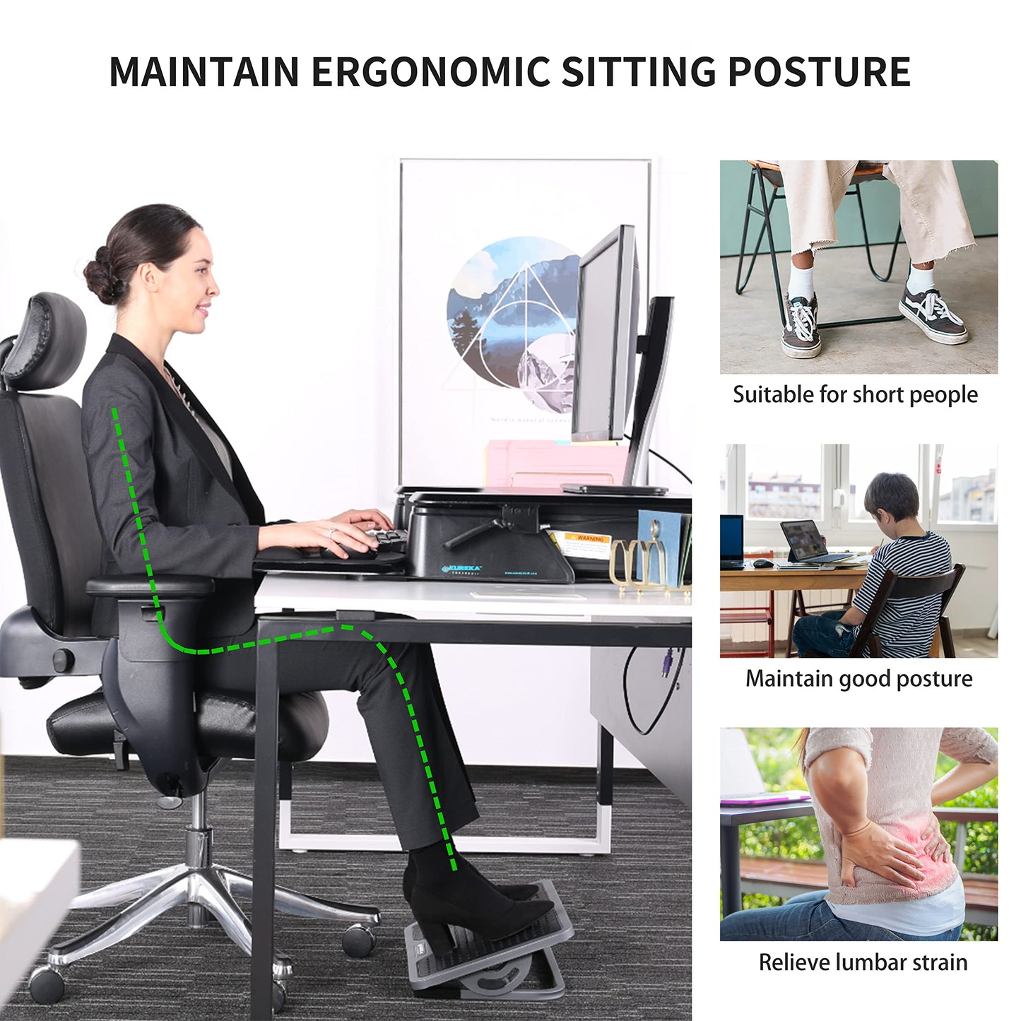 EUREKA ERGONOMIC Fußstütze Verstellbar Fußauflage mit Massagefläche Büro Schreibtisch Fußbank für Büro und Zuhause Schwarz und Grau