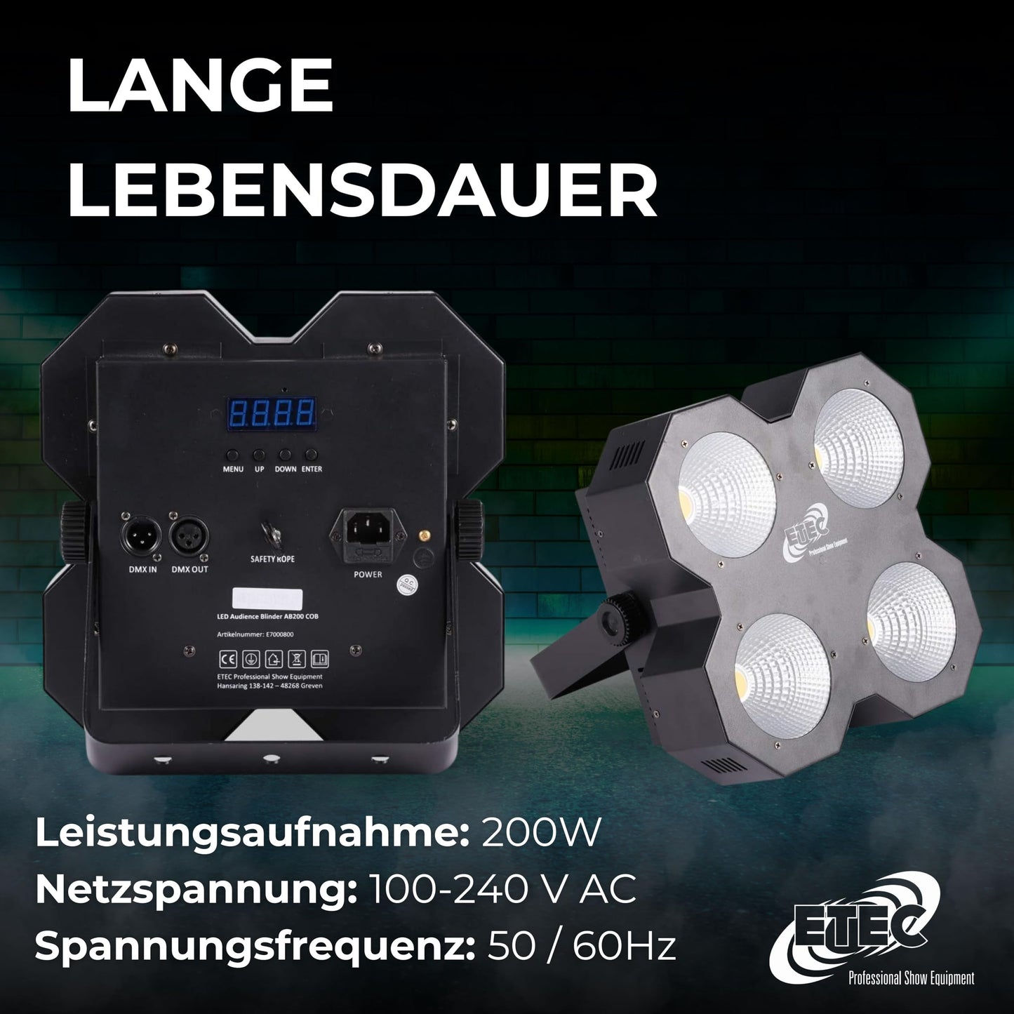 ETEC Professional LED Audience Blinder AB100 COB 4x50 Watt warmweiß DMX Effekt Bühne Club DJ Veranstaltung Eventbeleuchtung