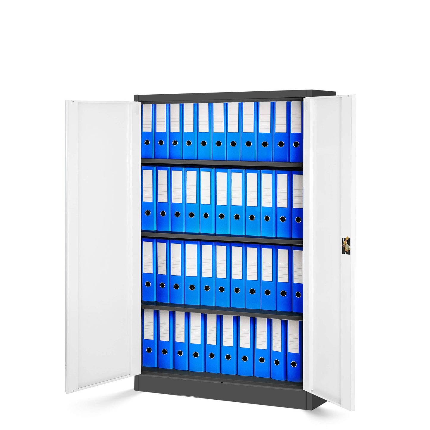 Jan Nowak Aktenschrank C001K Metallschrank Büroschrank Werkzeugschrank 3 Fachböden Stahlblech Flügeltüren Pulverbeschichtung 140 cm x 90 cm x 40 cm (Anthrazit/Weiß)