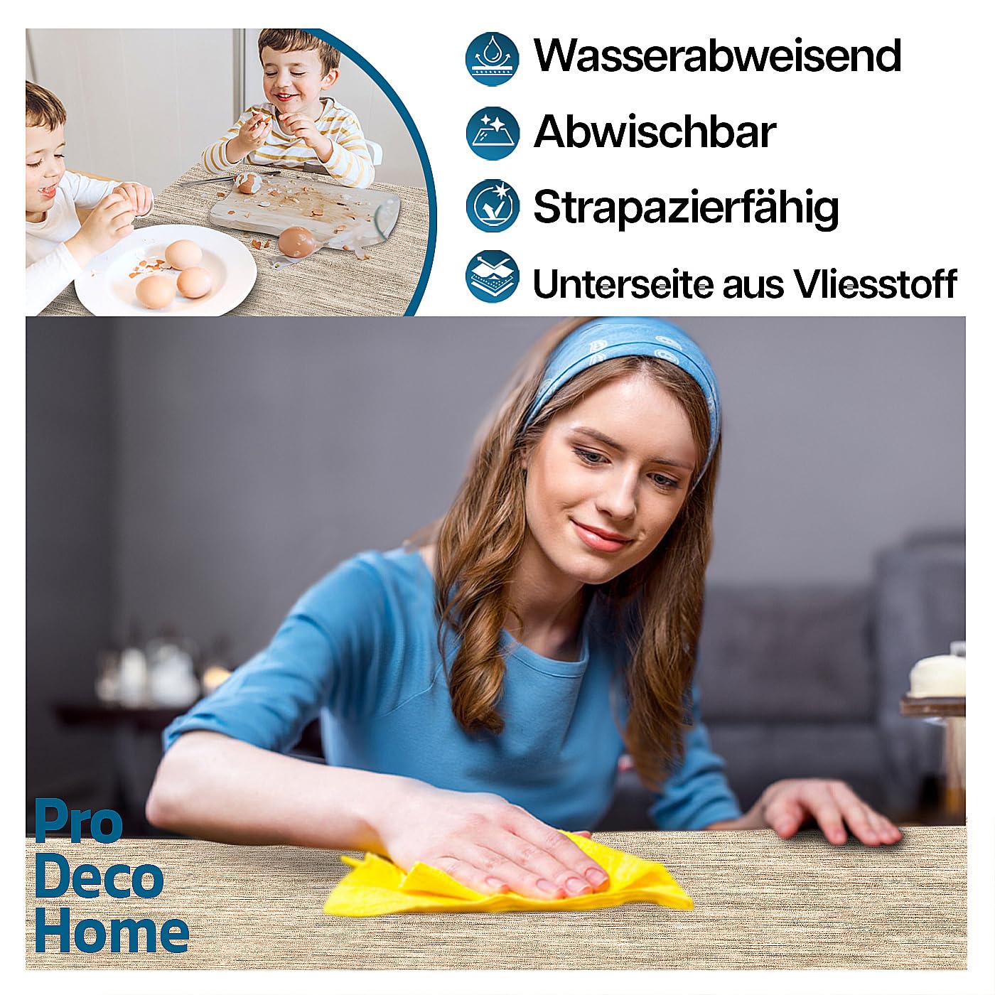 Wachstuch Robuste Leinen Prägung Rund Oval Größe & Farbe wählbar Oval 130 x 180 cm Beige Sand abwaschbare Tischdecke