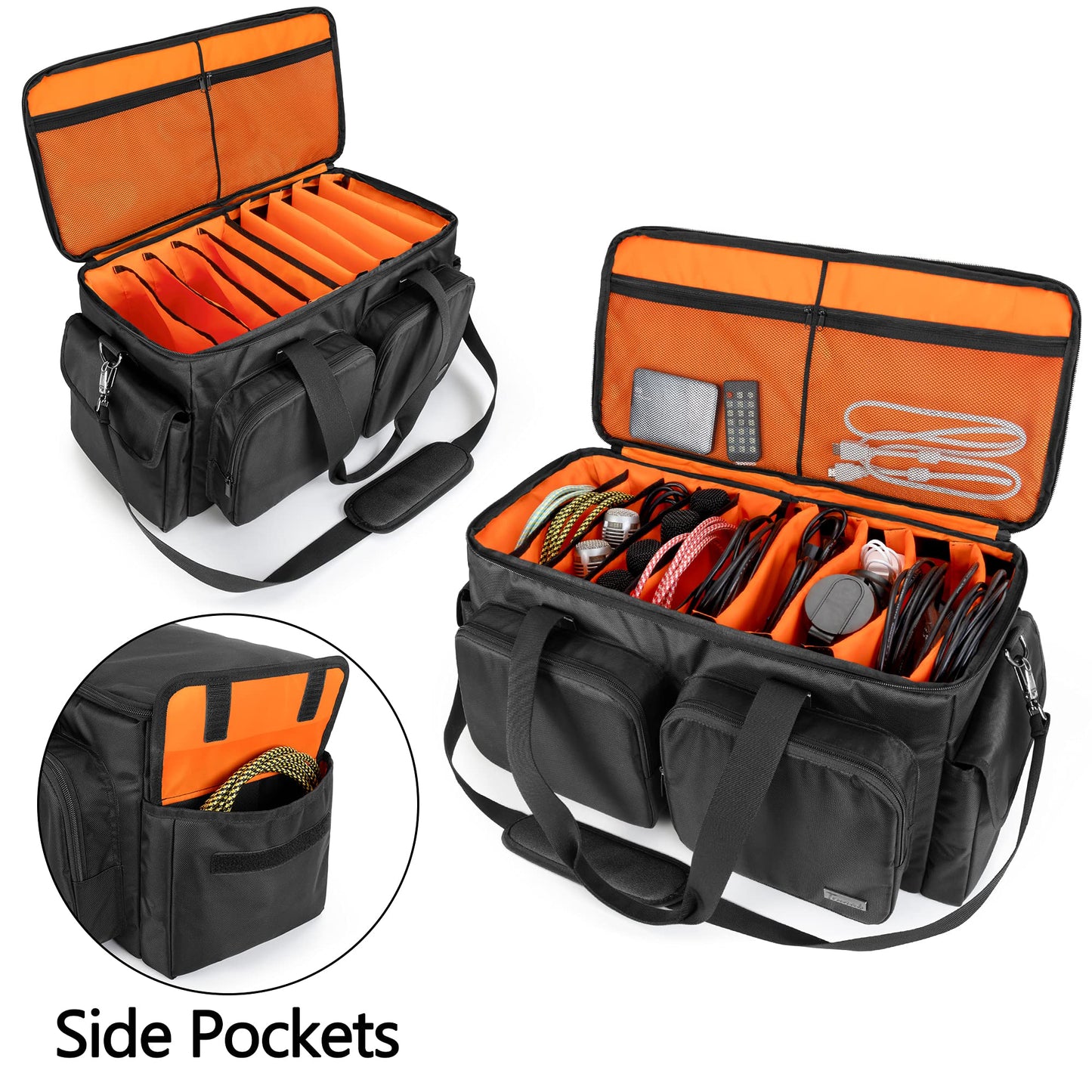 Trunab DJ Tasche, Kabel Organizer Tasche mit Abnehmbarem Gepolstertem Boden und 9 Trennwänden, Tragetasche Solide Große Kapazität für DJ-Equipment, Musikinstrumente und Zubehör