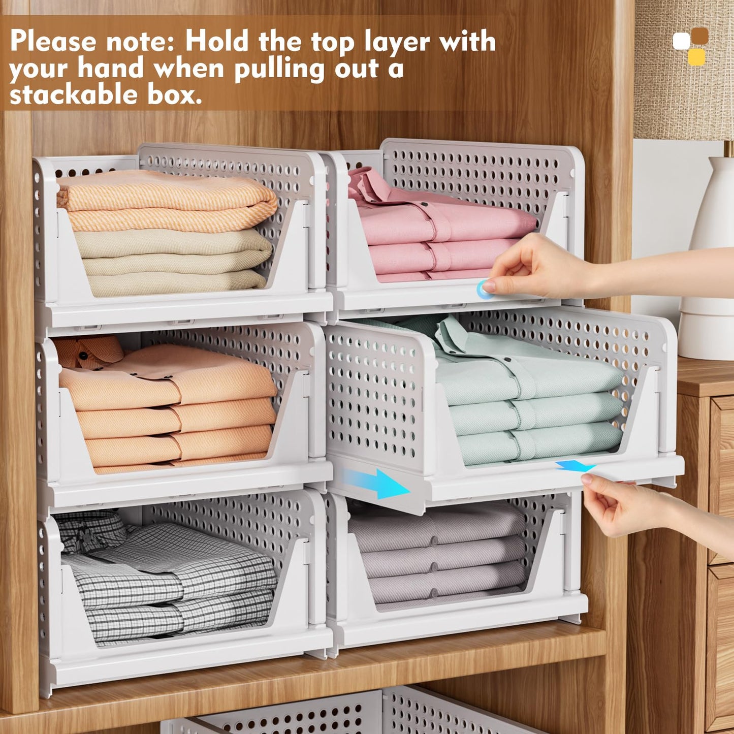 SNSLXH 5 Pack Stapelbar Schrank Kleiderschrank Organizer, Multifunktionale & Faltbare Schrank Organizer für Bad Küche Kleiderschrank Lagerung, Platzsparende Schrank Schublade aufbewahrungsbox, Weiß