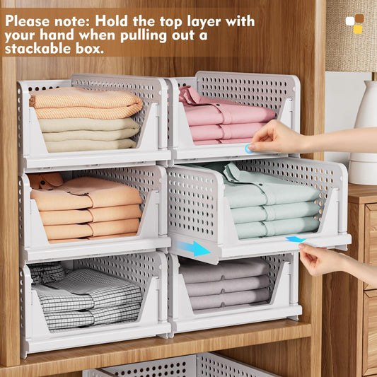 SNSLXH 5 Pack Stapelbar Schrank Kleiderschrank Organizer, Multifunktionale & Faltbare Schrank Organizer für Bad Küche Kleiderschrank Lagerung, Platzsparende Schrank Schublade aufbewahrungsbox, Weiß