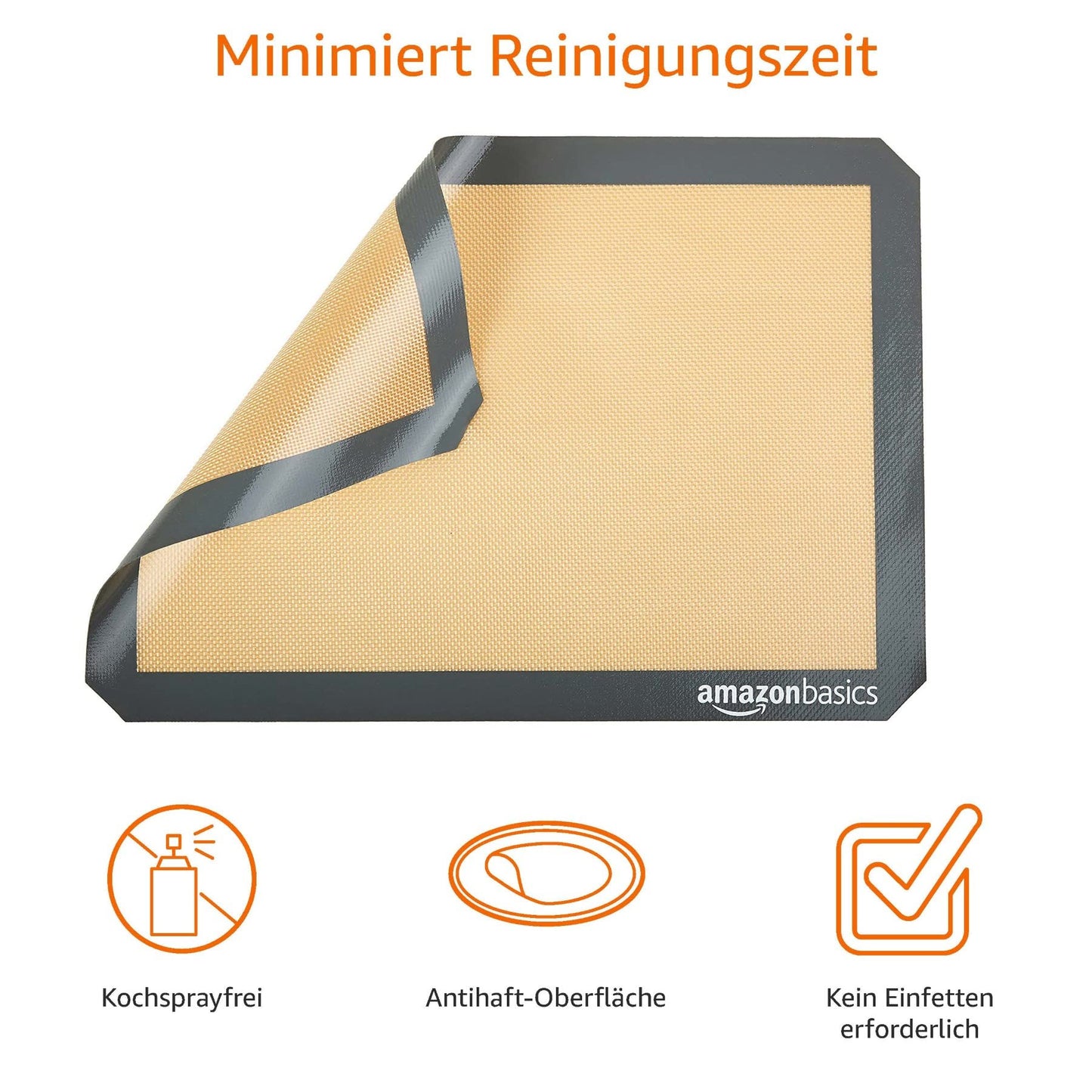 Amazon Basics Rechteckig Backmatte, Silikon, 2 Stück, 29.54 x 41.91 cm, Beige/Grau