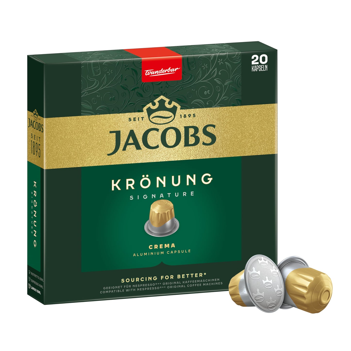 Jacobs Kaffeekapseln Krönung Crema, Nespresso* kompatible Kapseln,Samtig-ausgewogener Geschmack, Intensität 6/12, 200 Stück (10 x 20 Getränke)