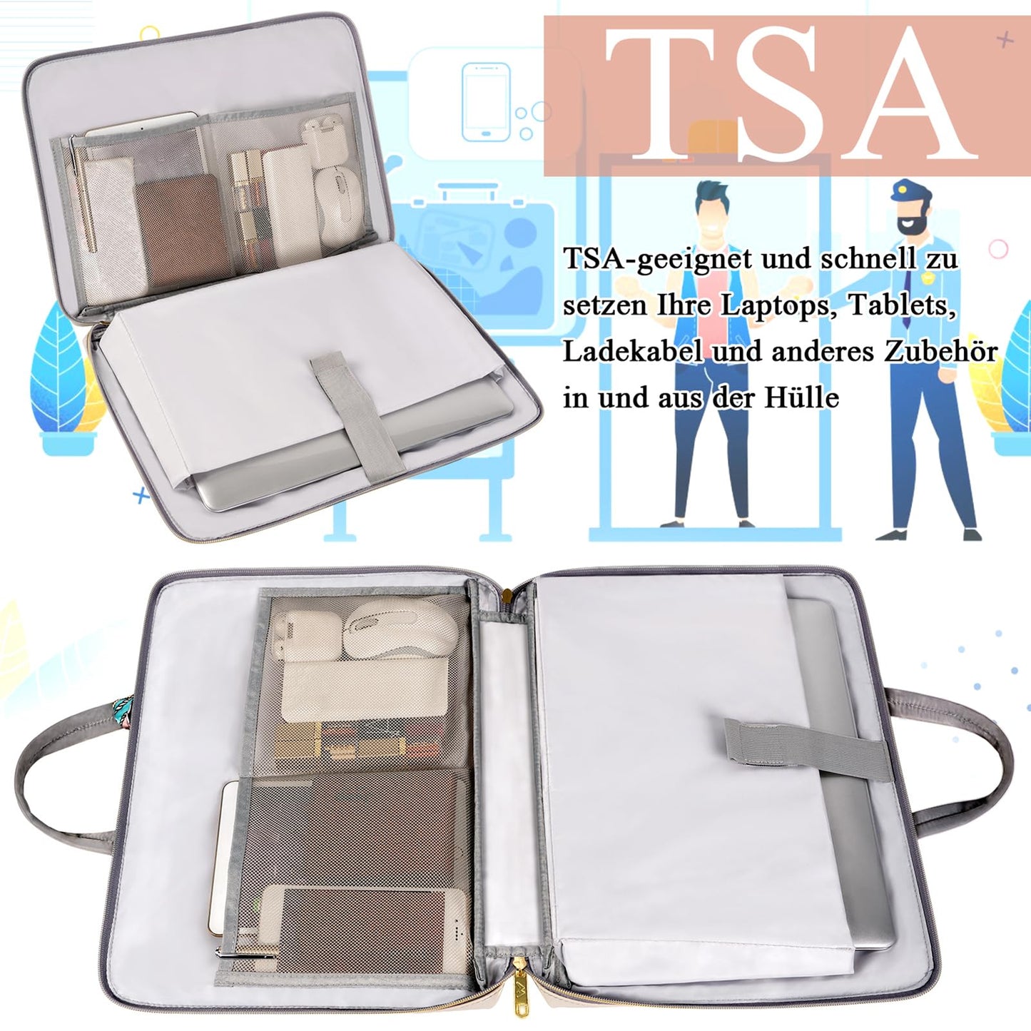 MATEIN Laptoptasche 15.6 Zoll, Arbeitstasche Damen Büro Aktentasche Leder Notebook Tasche Laptop Bag Women Business Computertasche mit bedruckt Abnehmbar Schleife Elegant Wasserabweisend Frauen, Grau