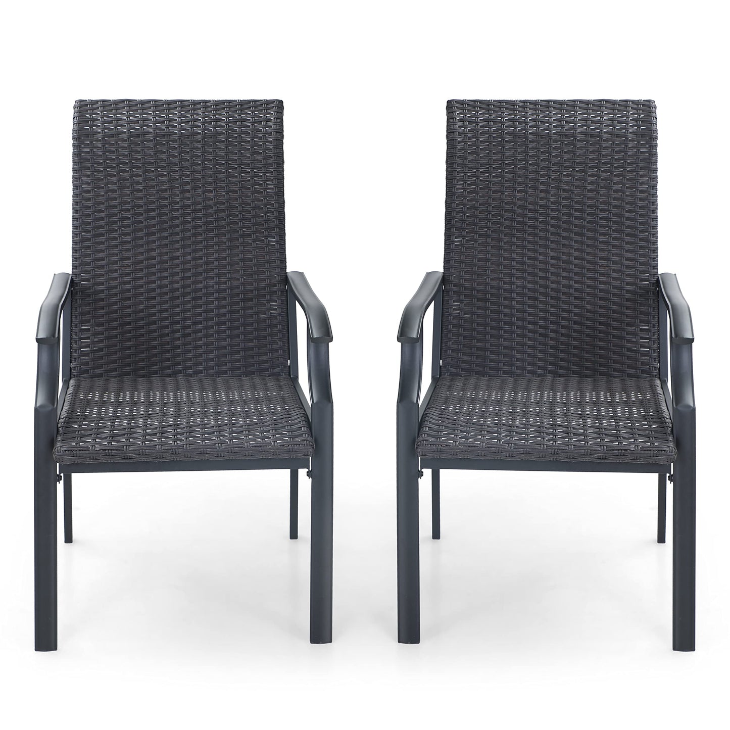 MFSTUDIO Rattan Balkonstuhl 2er Set, Garten Stühle Wetterfest, Schwarzbraunes Rattan, Stahlrahmen, Ergonomischer Hochlehner, Outdoor Sessel für Terrasse, Balkon, Bistro