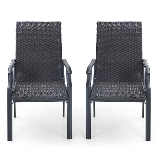 MFSTUDIO Rattan Balkonstuhl 2er Set, Garten Stühle Wetterfest, Schwarzbraunes Rattan, Stahlrahmen, Ergonomischer Hochlehner, Outdoor Sessel für Terrasse, Balkon, Bistro
