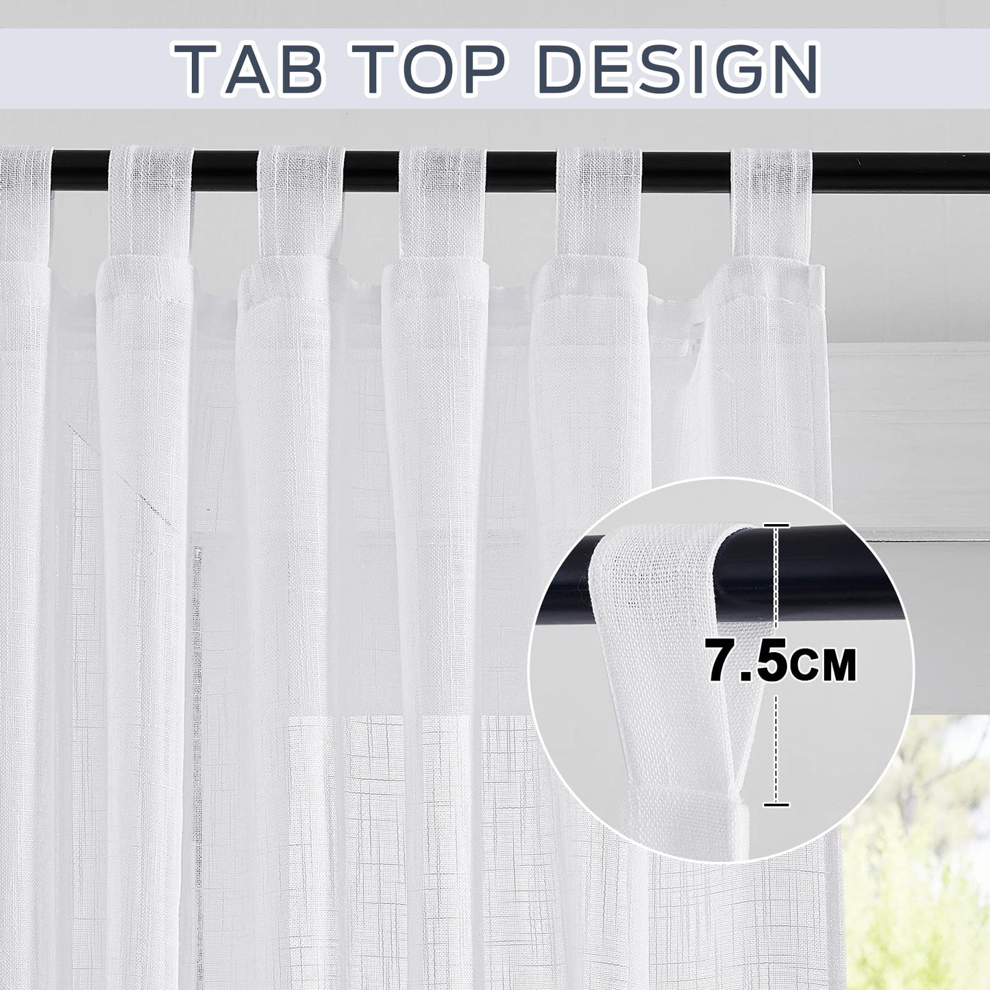 PONY DANCE Leinenoptik Vorhänge Wohnzimmer Schlaufenschal 2er Set H 220 x B 140 cm Voile Gardinen Halbtransparent Dekoration