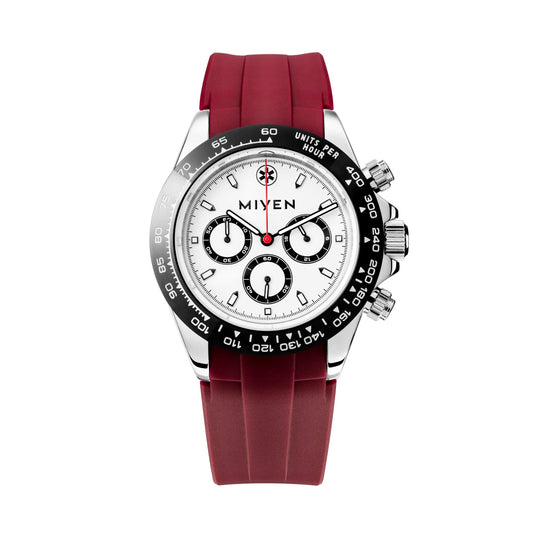 MIYEN MUNICH Voyager Herren Uhr - Chronograph mit Miyota Quarz Präzisionslaufwerk Saphirglas & Tachymeter Funktion – Silber Uhr Herren (Schwarz/Rot)