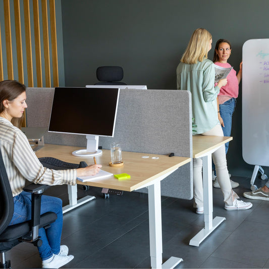 Ergotopia Akustik Trennwand Schreibtisch (120 x 80 x 2,8 cm), Verstellbarer Sichtschutz für Büro | Fokus Tischtrennwand in grau, Schallschutz Raumtrenner mit Klemmen, Schreibtisch Akustikwand