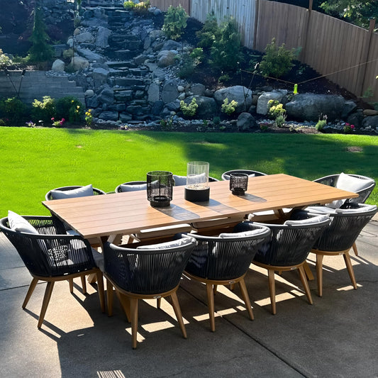 PURPLE LEAF 11-TLG Terrassenmöbel Aluminium Gartenmöbel Gartenlounge aus 10er Gartenstühle Balkonmöbel Set Esstisch und Stühle, Natur