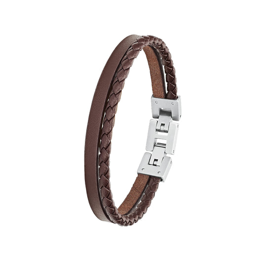 s.Oliver Armband Edelstahl Leder Herren Armschmuck, 20+1,5 cm, Silber, Kommt in Schmuck Geschenk Box,