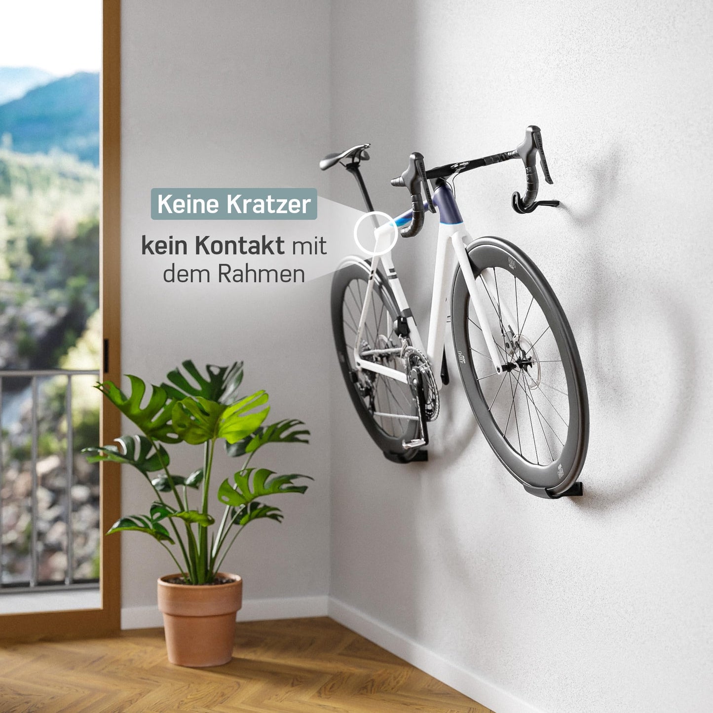 Borgen Fahrrad Wandhalterung - Rennrad Fahrradhalter - Rahmen und Fahrrad schonend bis 18 kg, minimalistisch - Rennrad Wandhalterung horizontal