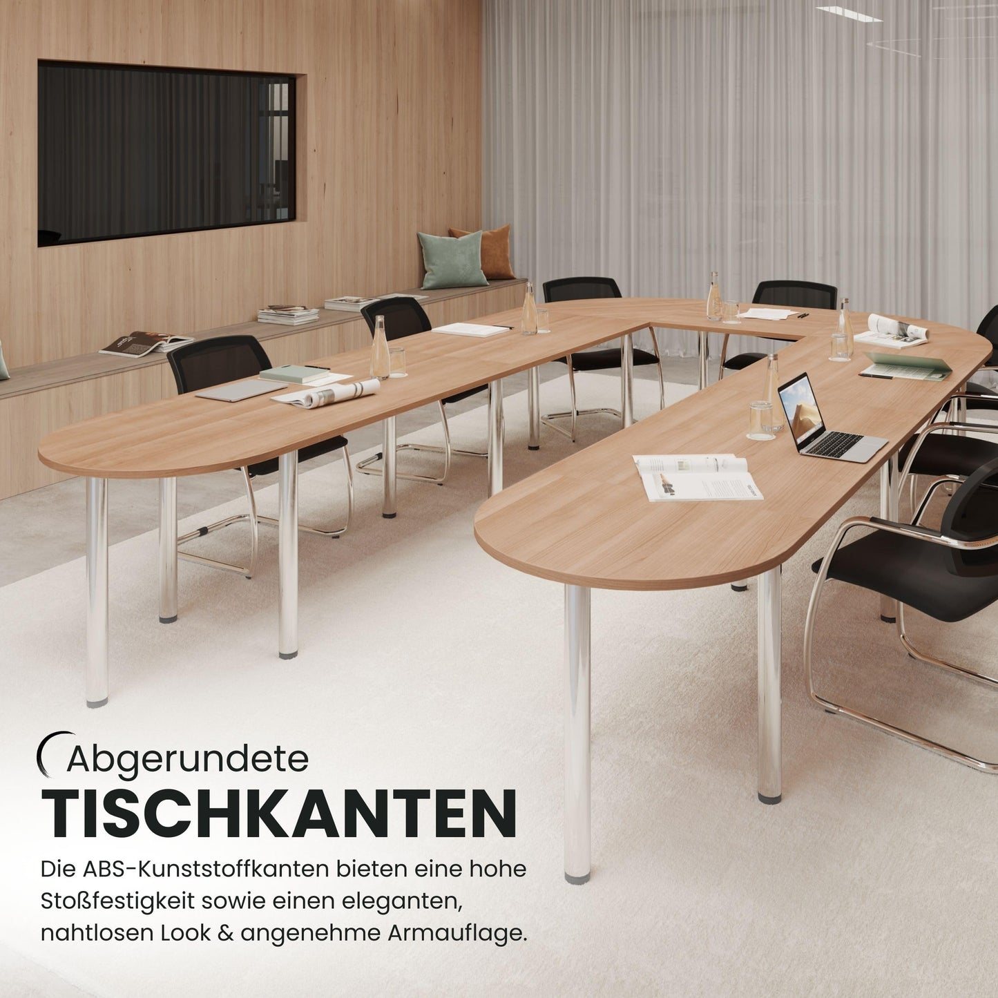 bümö Konferenztisch Kreis-Form 160x160 cm großer Besprechungstisch rund in Nussbaum, Besprechungstisch mit Chromfüßen, Meetingtisch für 4 Personen, Tisch für Besprechungsraum & Meeting