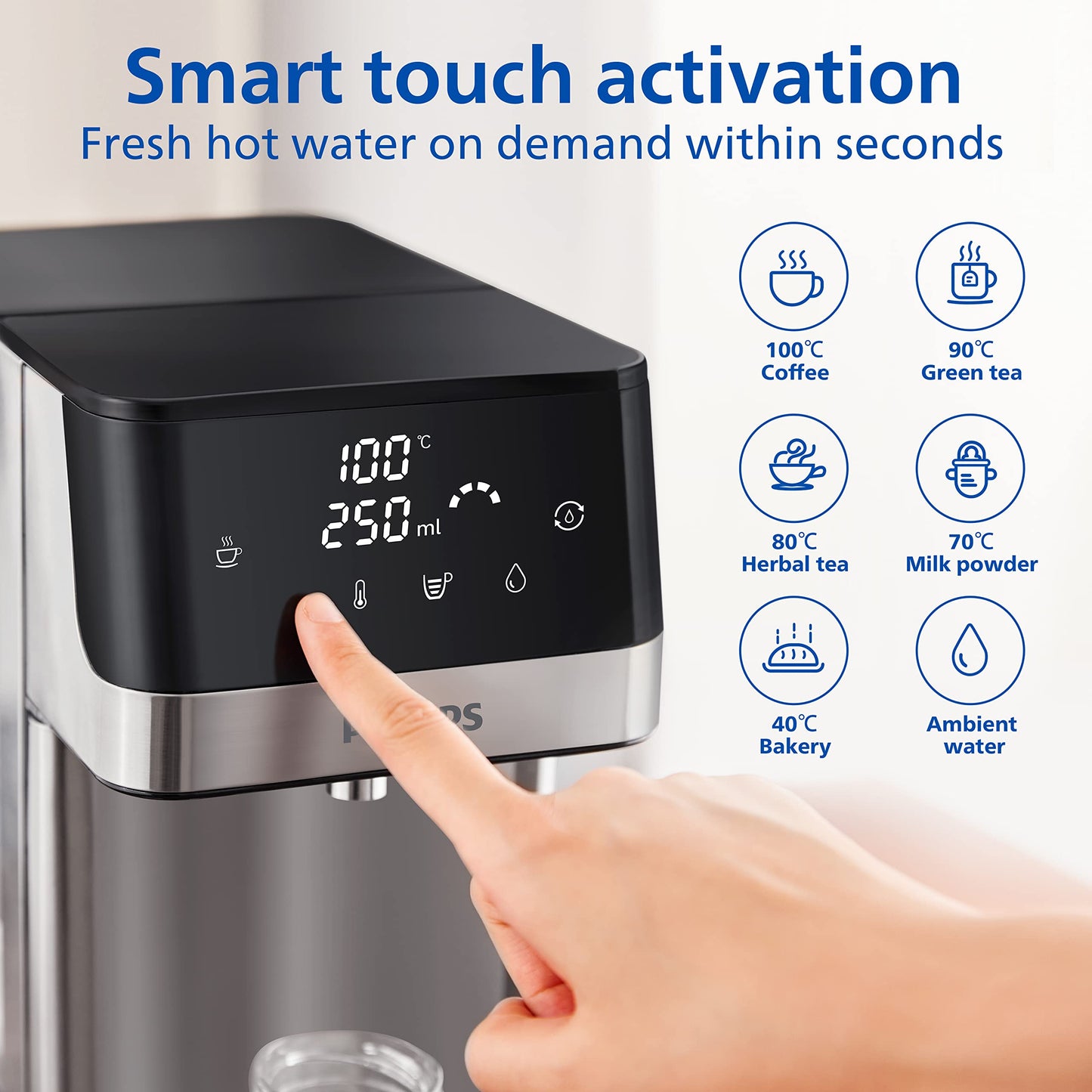 Philips Wasser Station, Spender für gefiltertes heißes Wasser, 2.2 L Fassungsvermögen, 6 Temperaturvoreinstellungen, Touchscreen