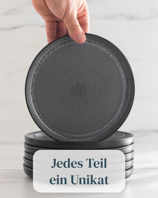 Servierplatte Steingut Ibiza - Hochwertige Mediterrane Servier Teller Groß - Spülmaschinen-, Mikrowellen- und Kratzfest - Serving Plate Oval, Servierteller Groß - Pure Living Geschirr in Grau