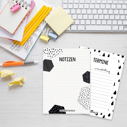 Papierdrachen 6 Notizblöcke für Termine, Wochenplaner, to do Liste, Einkaufslisten und mehr - Tagesplaner und Wochenplaner Schwarzweiß - Ideal für Schule, Uni und Haushalt - Notizblock - DIN A6