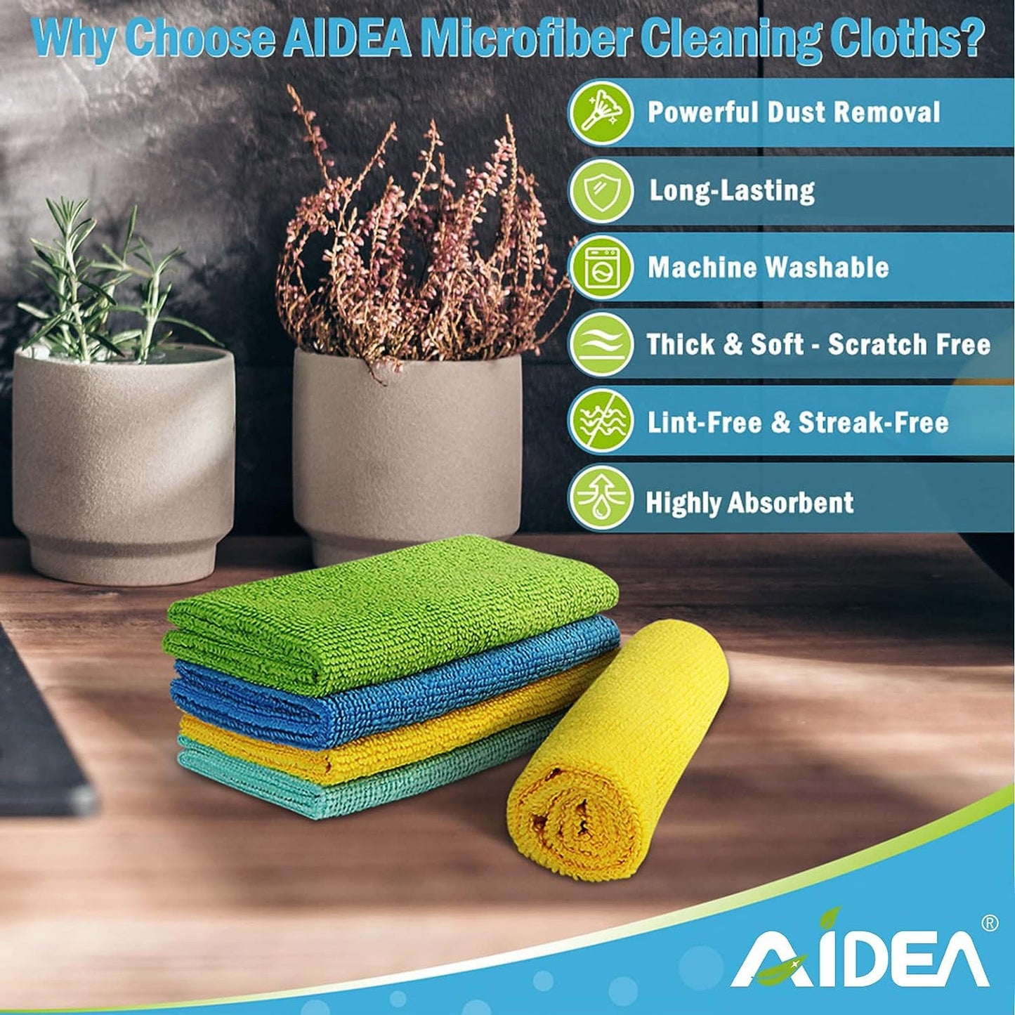 AIDEA Mikrofaser Reinigungstücher Lappen Putztücher Fenster Tücher Mikrofasertücher Geschirrtücher 50 Stück, 30x30cm