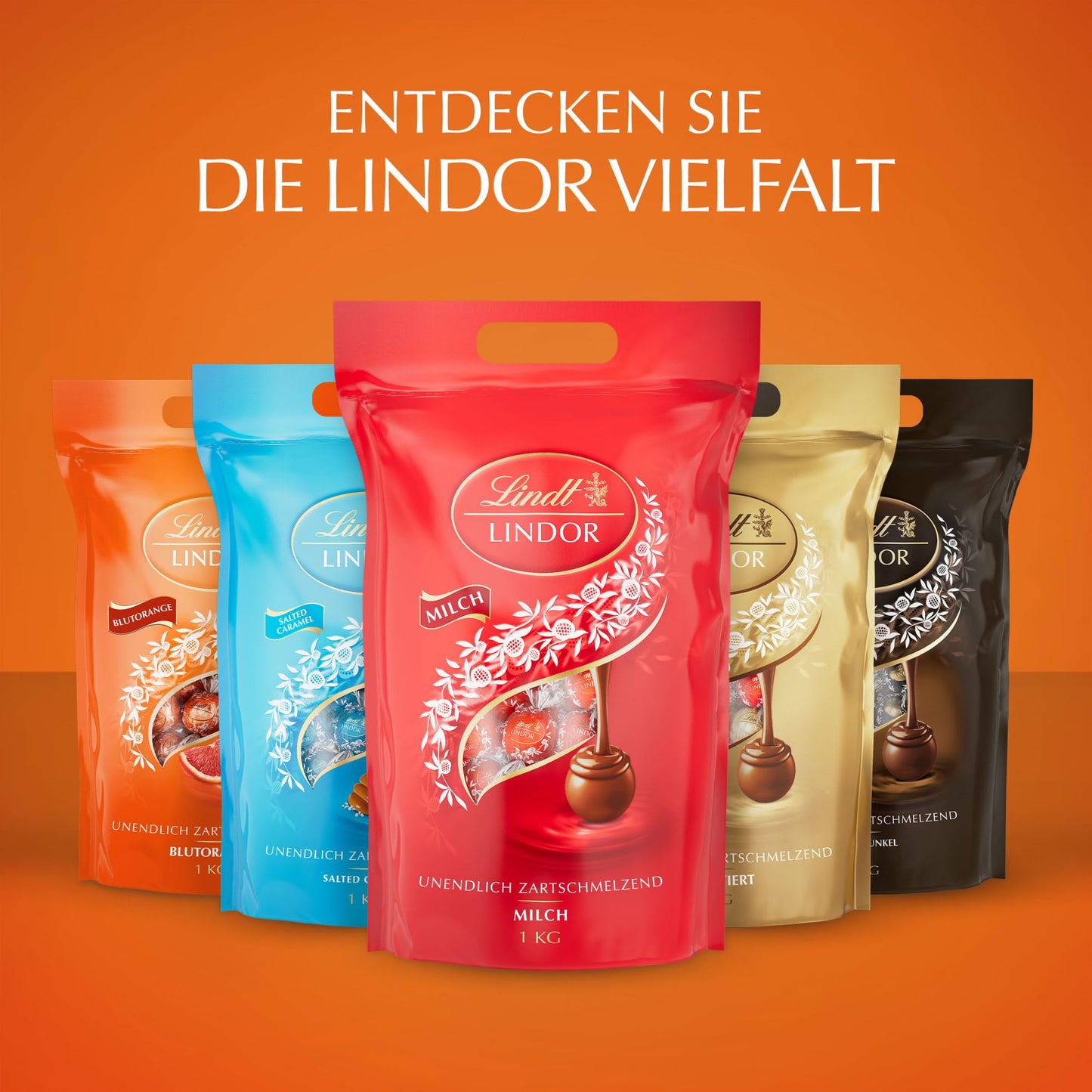Lindt LINDOR Schokoladen Kugeln Blutorange | 1 kg Beutel, wiederverschließbar | ca. 80 Schokolade mit zartschmelzender Füllung | Großpackung, Pralinen-Geschenk