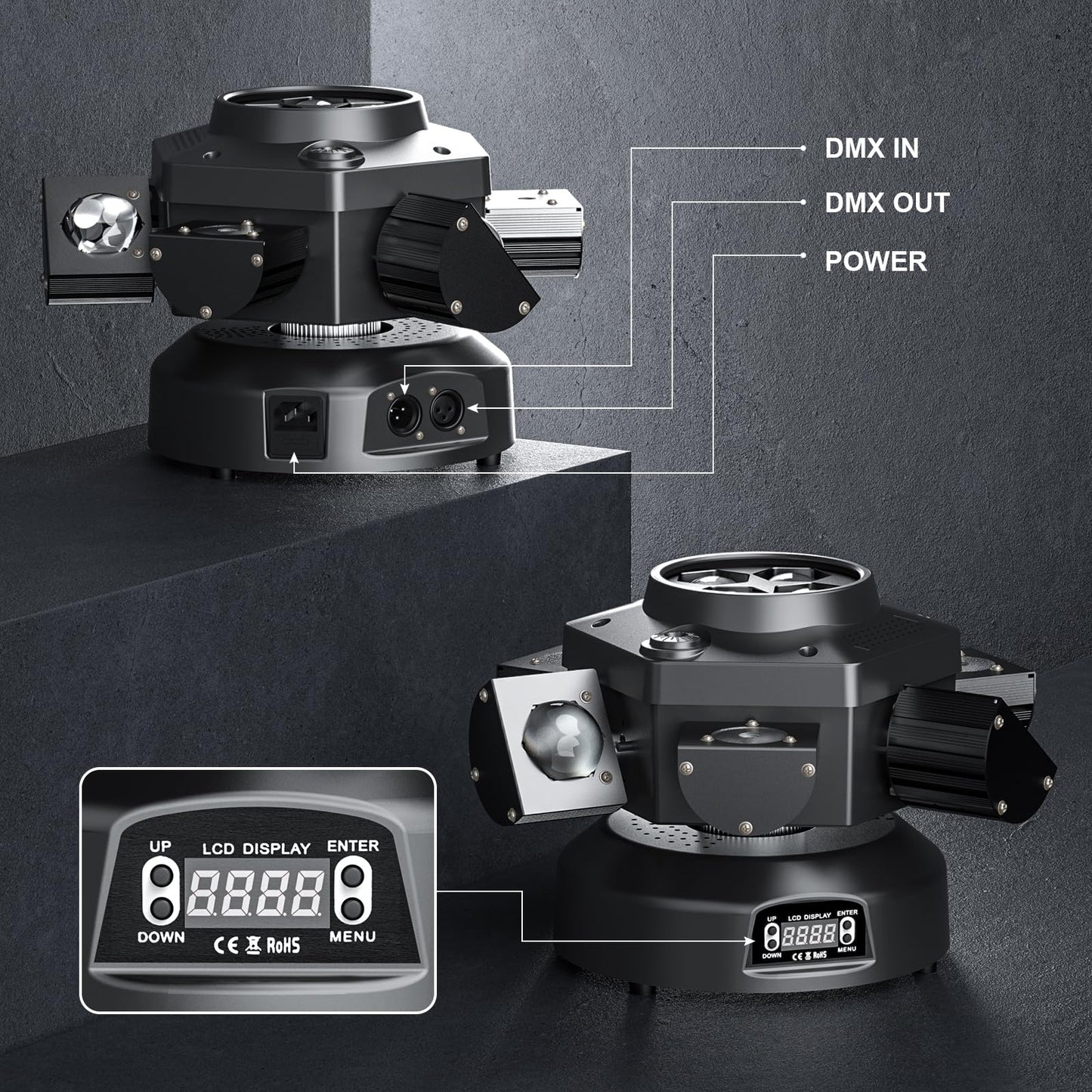 180W Moving Head LED RGBW Partylicht LED Strahler Bühnenlicht dmx512 Soundaktivierter Lichteffekt mit 6 Lichtarmen für DJ Bar Geburtstag Disco Hochzeit Scheinwerfer