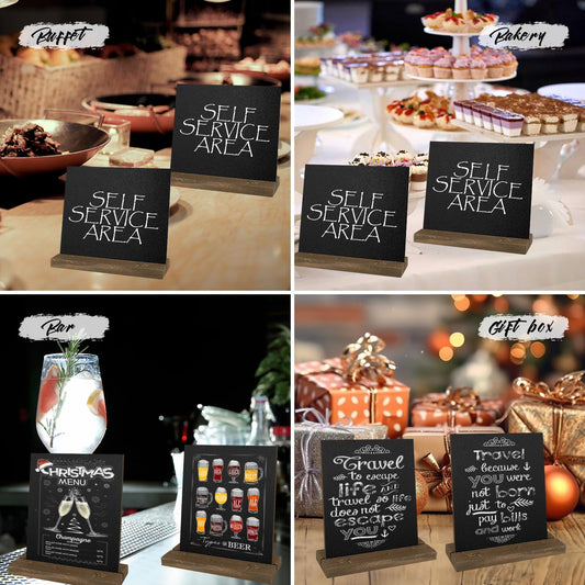 8 Stück Schiefertafel Zum Beschriften Kreidetafel Klein Mit Rustikalen Holzständern Buffet Schilder Preisschilder Aufsteller Getränkekarte für Bar Café Geburtstag Hochzeit,Enthält 3 Stifte (Stil 1)