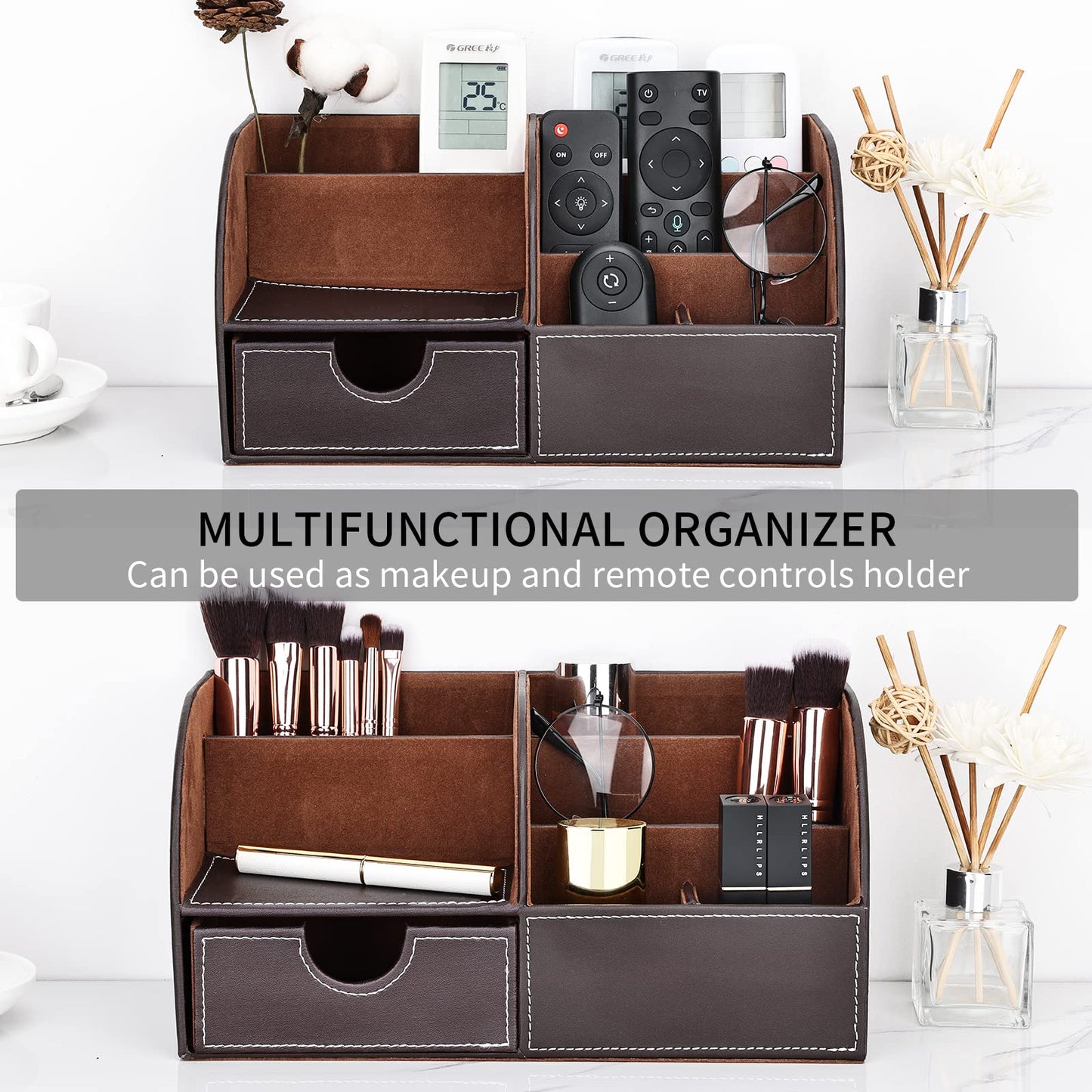 KINGFOM Büro Schreibtisch Organizer Ordnungssystem Tisch Organizer PU Leder Stiftehalter Stiftebox Stifteköcher Multifunktionale Bürobedarf