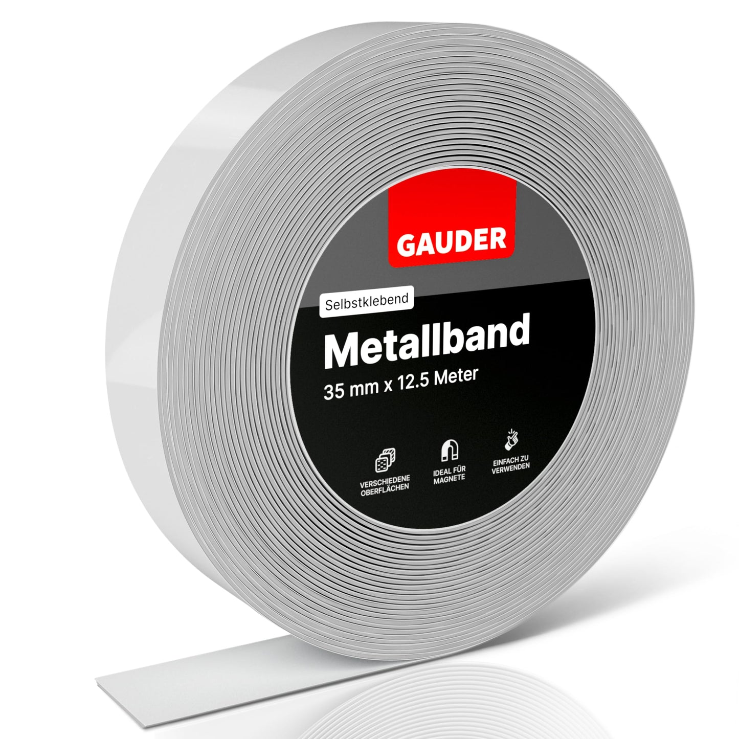GAUDER Metallband selbstklebend I Ideal für Tonies®-Figuren & -Regale I Ferroband I Magnetband für Magnete I Eisenband I Stahlband (12,5m)