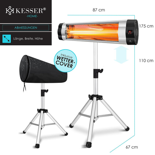 KESSER® Infrarotstrahler Heizstrahler Terrassenstrahler 2500W mit Fernbedienung inkl. Schutzhülle höhenverstellbarem Teleskopstativ Wickeltischstrahler Terrassenheizer Quarzstrahler Infrarot
