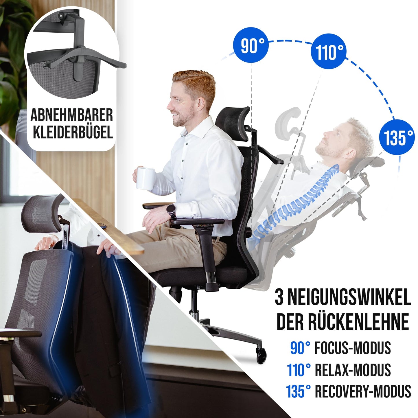 ELITESEATS Bürostuhl Ergonomisch Zertifiziert Schreibtischstuhl 4D Armlehnen | Büro Stuhl [Leise, Kratzerfreie Rollen] Home Office Chair 2D Lordosenstütze Ergonomischer Computerstuhl, Drehstuhl 150kg