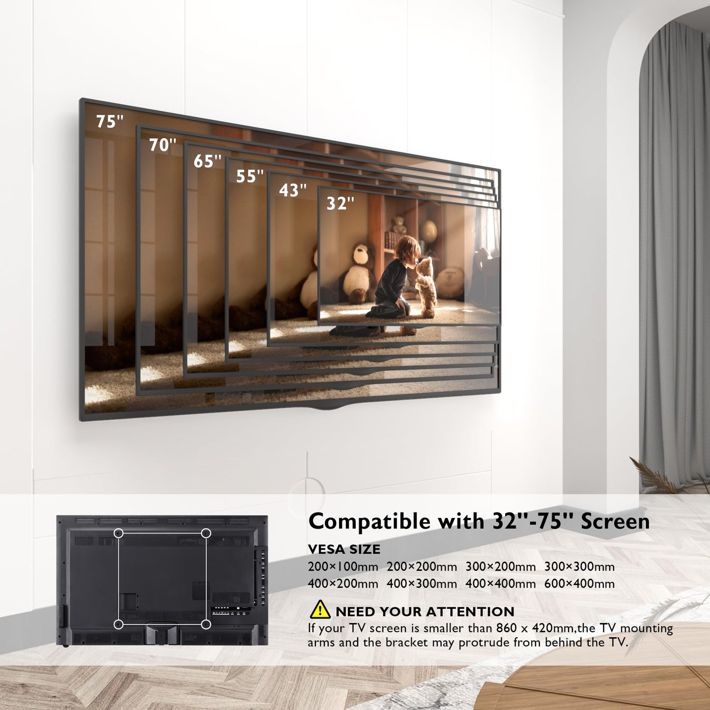 BONTEC TV Wandhalterung mit 1040 mm Extra Langem Gelenkarm für 32-75 Zoll LCD/LED/OLED Flachbildschirme bis 60 kg, Neigbar, Schwenk- und Drehbar, Fernseher Halterung, Max. VESA 600 x 400 mm