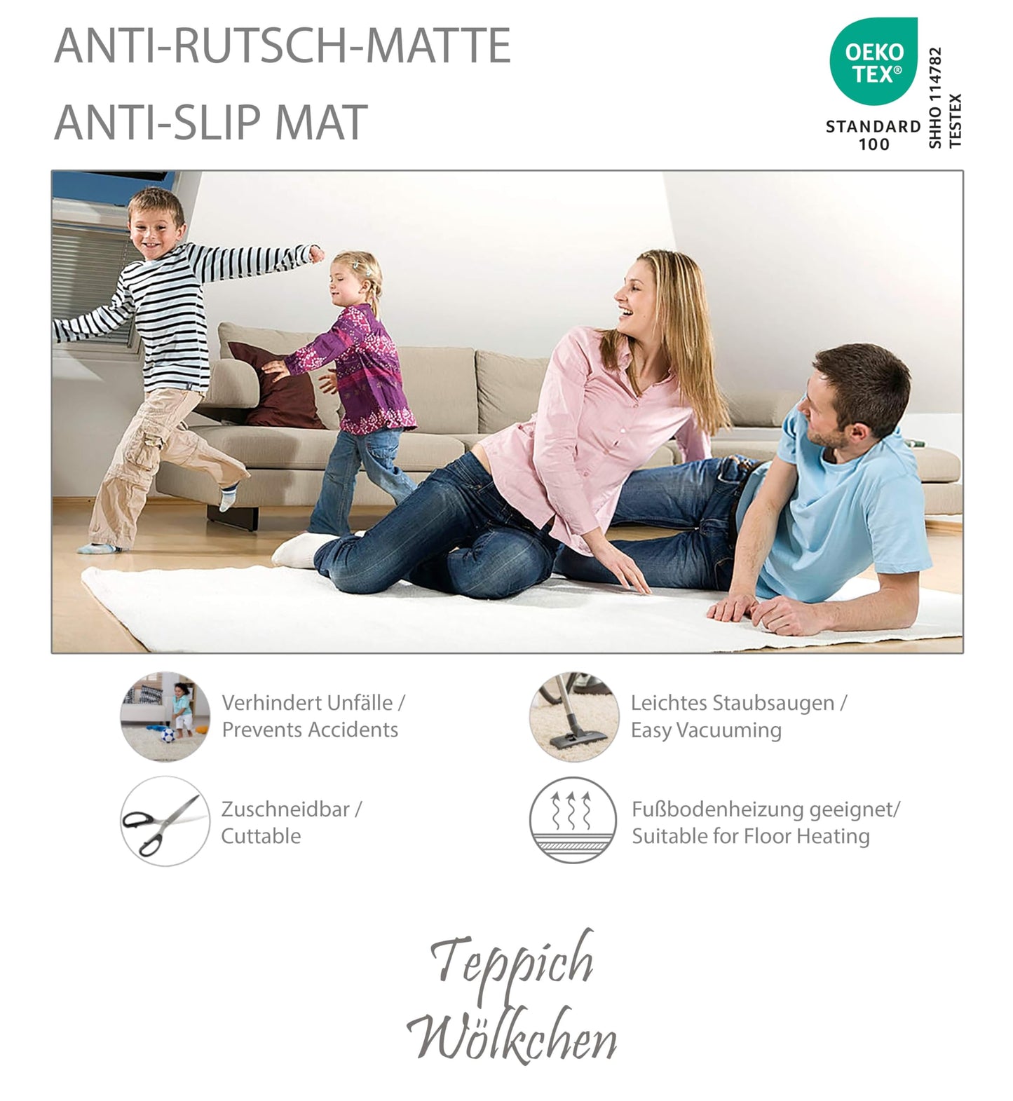 Teppich Wölkchen Teppich-Unterlage rutschfest Anti-Rutsch-Matte | Gleitschutz Teppich Stopper | Zuschneidbare Rutschmatte Universal für Schublade Auto Kofferraum | 70x140 cm