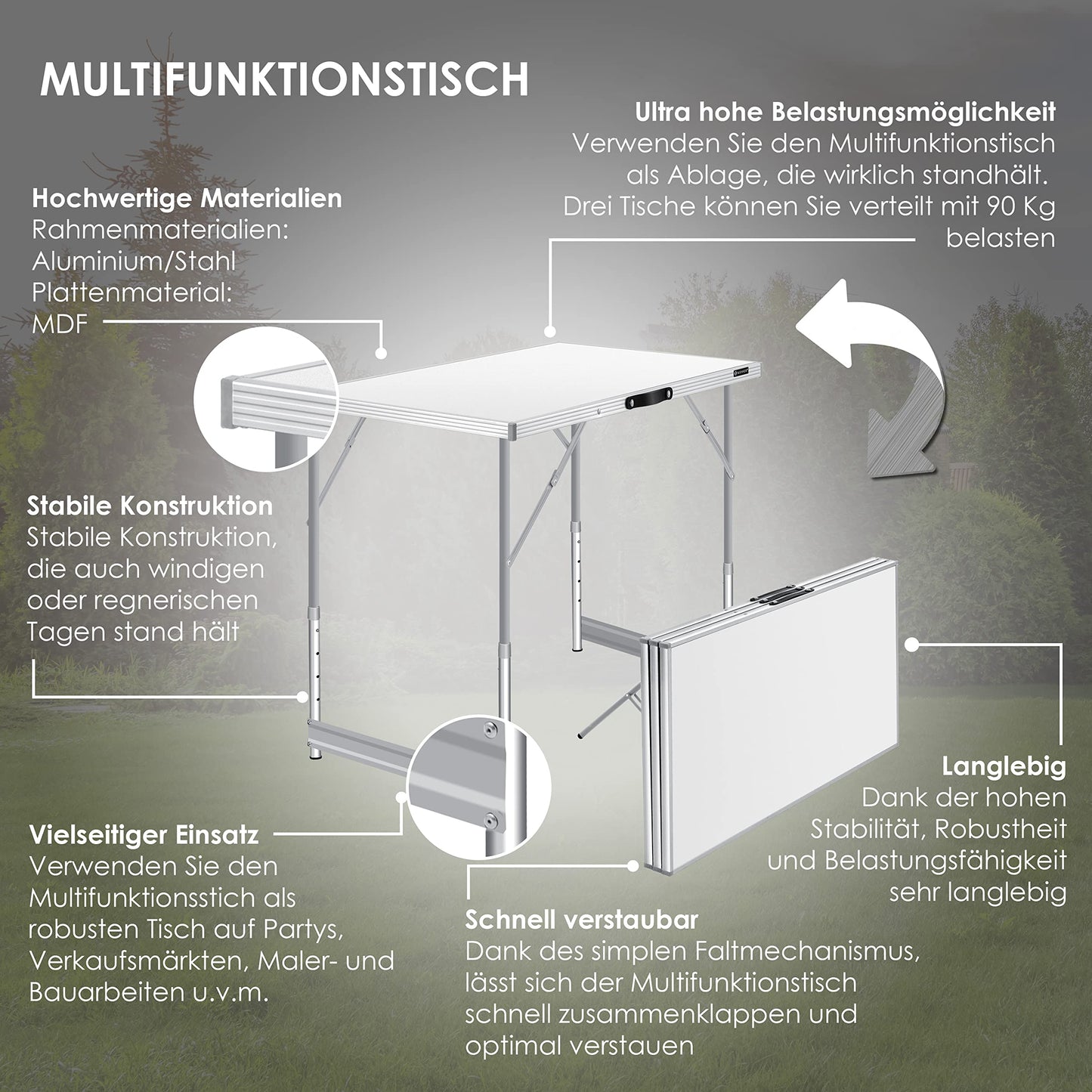 KESSER® Multifunktionstisch Profi 3- teilig, 100 x 60 cm, Tapeziertisch 30kg Tragkraft je Tisch Mit Ausziehfunktion Klapptisch Flohmarktisch Beistelltisch Mehrzwecktisch Campingtisch höhenverstellbar