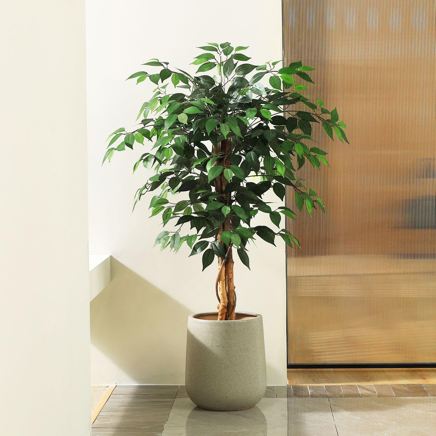 SOGUYI 120 cm Kunstpflanze Ficusbaum - Kunstpflanzen wie echt mit Stamm aus Naturholz, Große Künstliche Pflanzen für Büro, Zuhause, Innen- und Außendekoration, 1 Packung