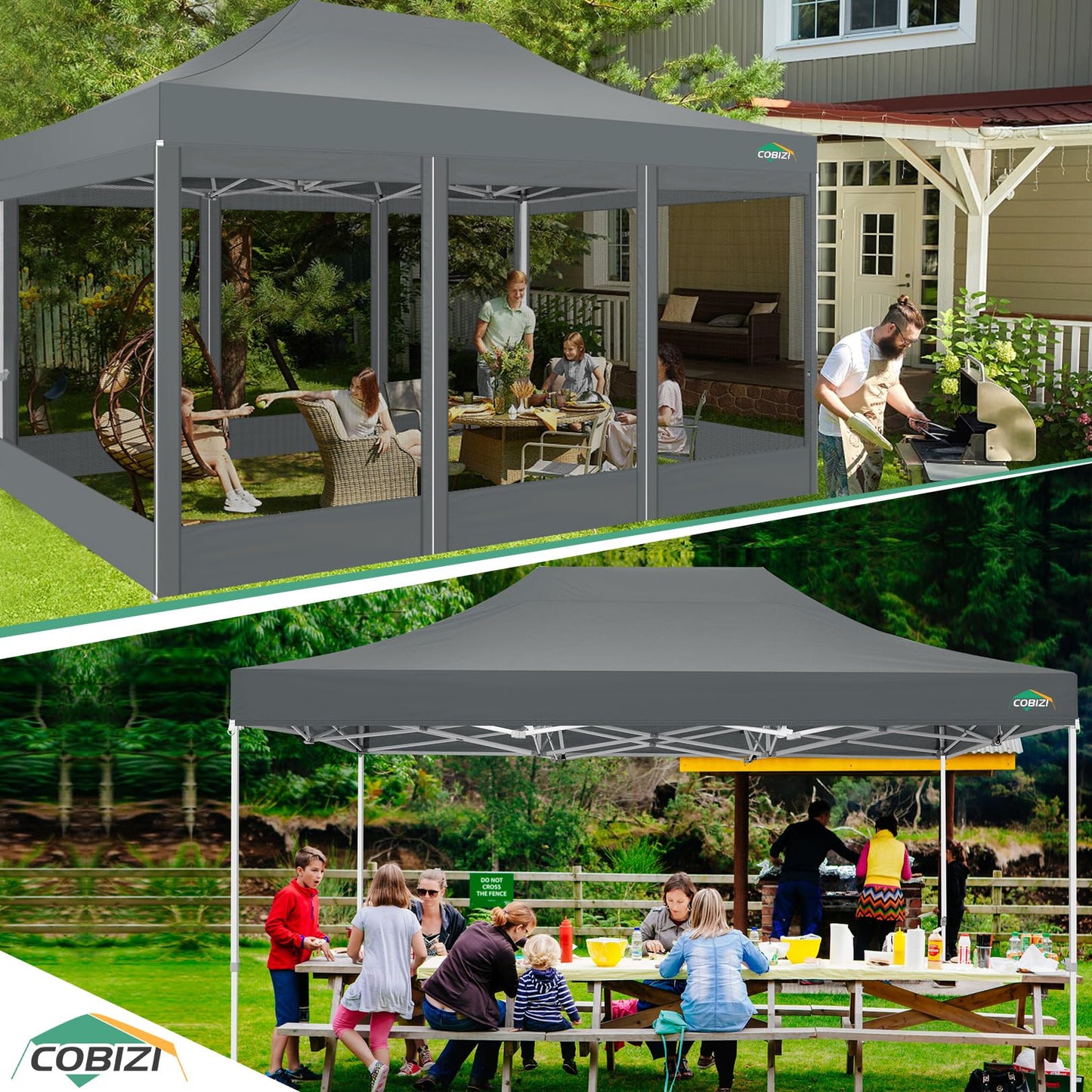 COBIZI Pavillon 3x4,5 Faltpavillon 3x4,5 Wasserdicht Stabil, Pop up Pavillon Faltbar, Partyzelt Gartenpavillon, Pavillion Klappbar 3x4,5 UV-Schutz mit 4 Seitenwänden aus Mesh, Grau