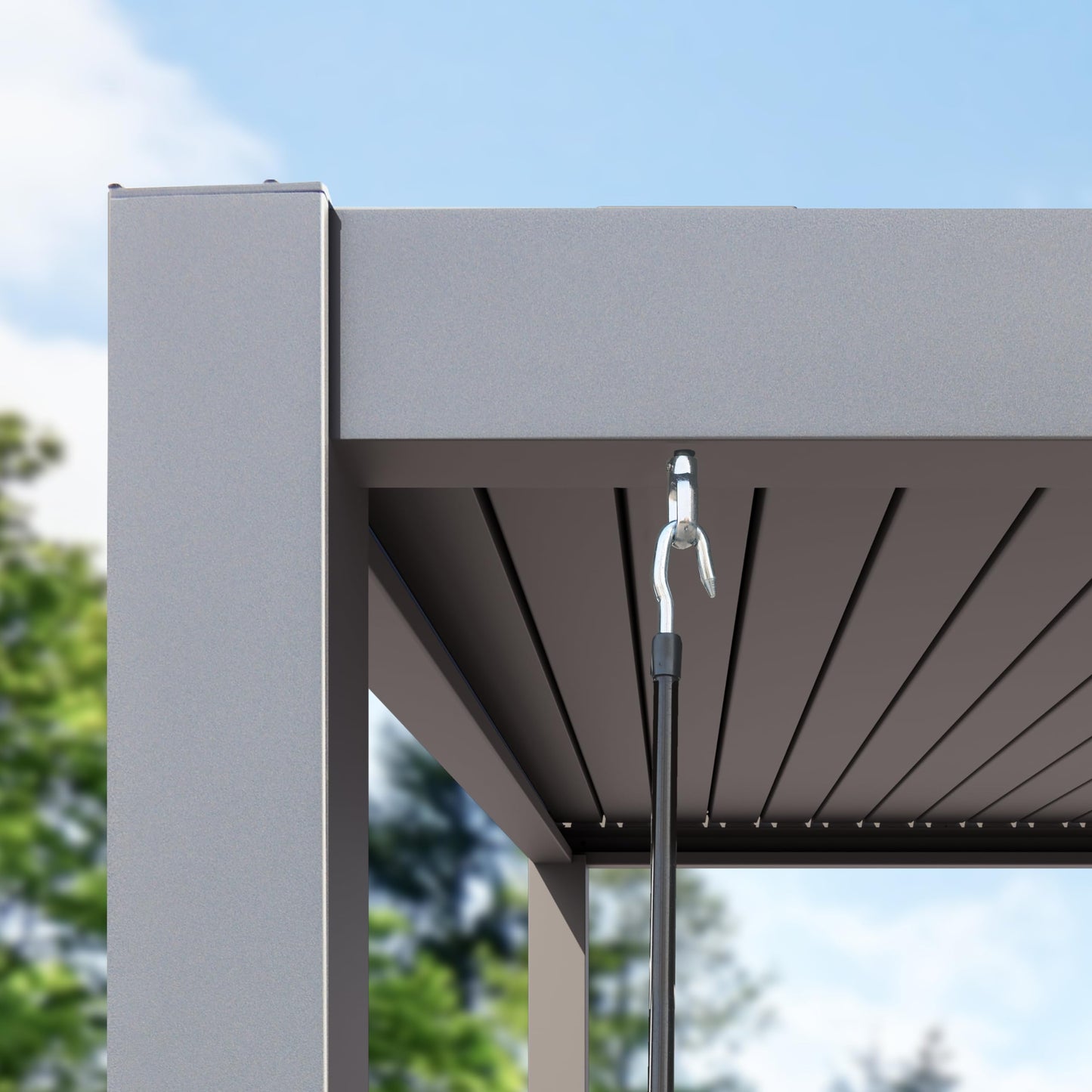 TOOLPORT PRIMEYARD Pergola 3x6 m Aluminium Pfosten mit Lamellendach aus Aluminium graue Terrassenüberdachung