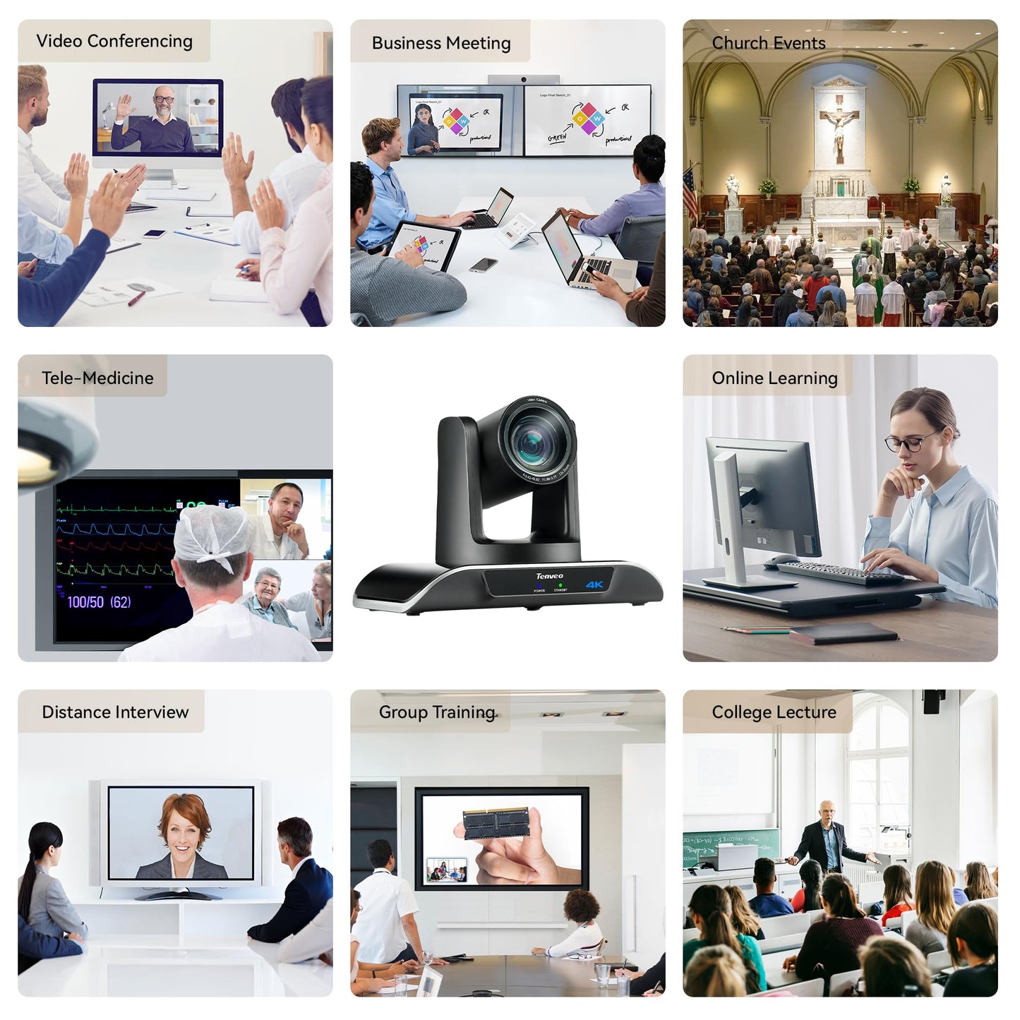 Tenveo 4K PTZ Konferenzraum Kamera 12X Optischer Zoom USB3.0/HDMI Weitwinkel PTZ Kamera für Videokonferenz Kirche,Skype/Zoom/OBS/YouTube Live Streaming