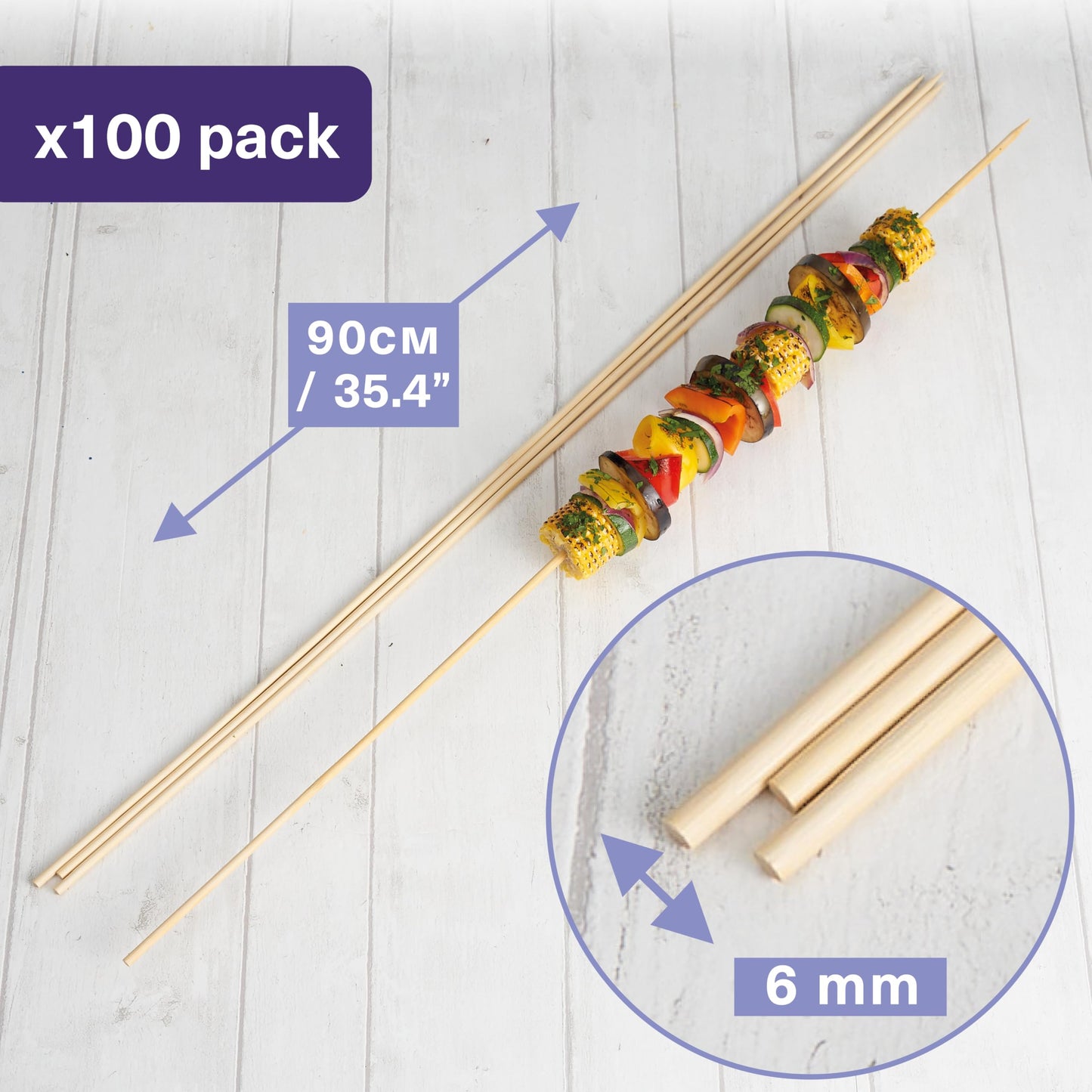 MATANA 100 Stück XXL Holzspieße, Stockbrot Spieße, Marshmallow Spieße, 90cm (0,6cm/6mm Dick) - Lange Grillspieße - Schaschlik, Marshmallows, Lagerfeuer - Stabil & 100% Natürlich