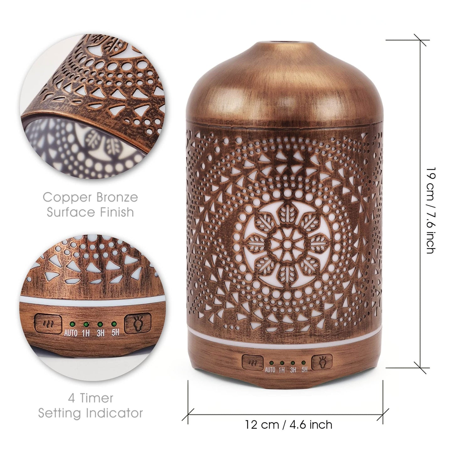 Earnest Living Essential Oil Diffuser Metal Diffuser 250 ml Timers Night Lights and Auto Off Function Home Office Humidifier Aromatherapy Diffusers for Essential Oils