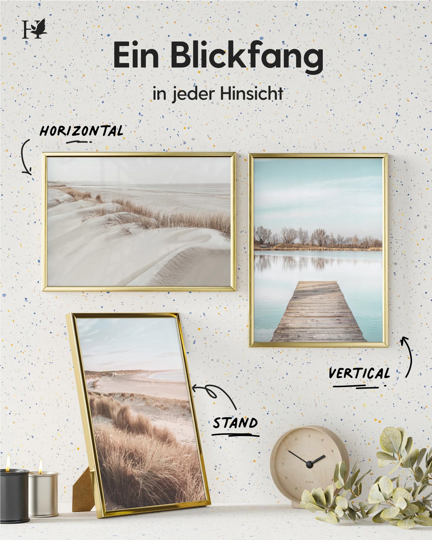 Heimlich® 1x Bilderrahmen DIN A4 21x30 cm Gold Metall Rahmen 1-Pack | Dokumentenrahmen 21x29,7 cm Klein Collage | Metallrahmen Alu-Bilderrahmen Aluminium | Picture Frame A4 Fotorahmen