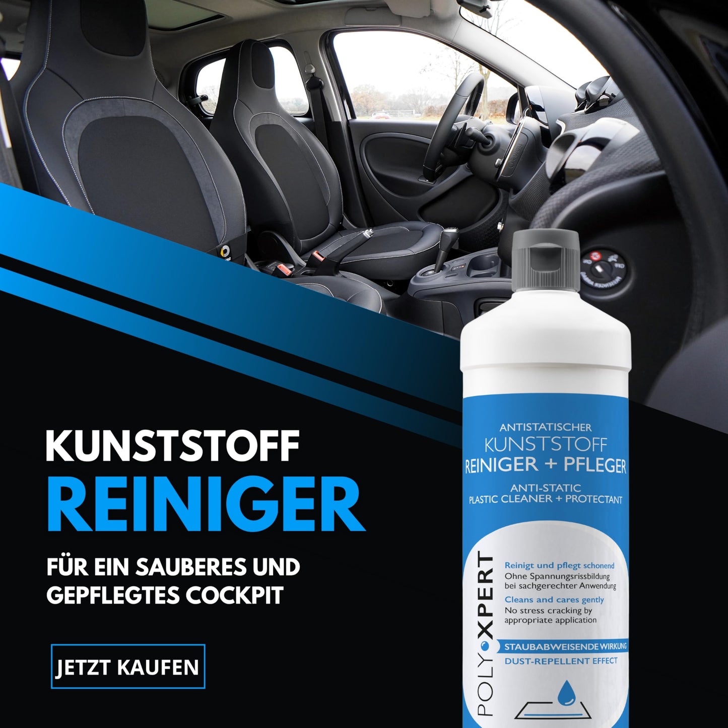 PolyXpert Antistatischer Kunstoff Reiniger & Pfleger 2x250ml - hochwertiger Universalreiniger für alle Kunstoffflächen - ideal für KFZ, Fensterrahmen, Küchengeräte, Fließen und Nikotinablagerungen