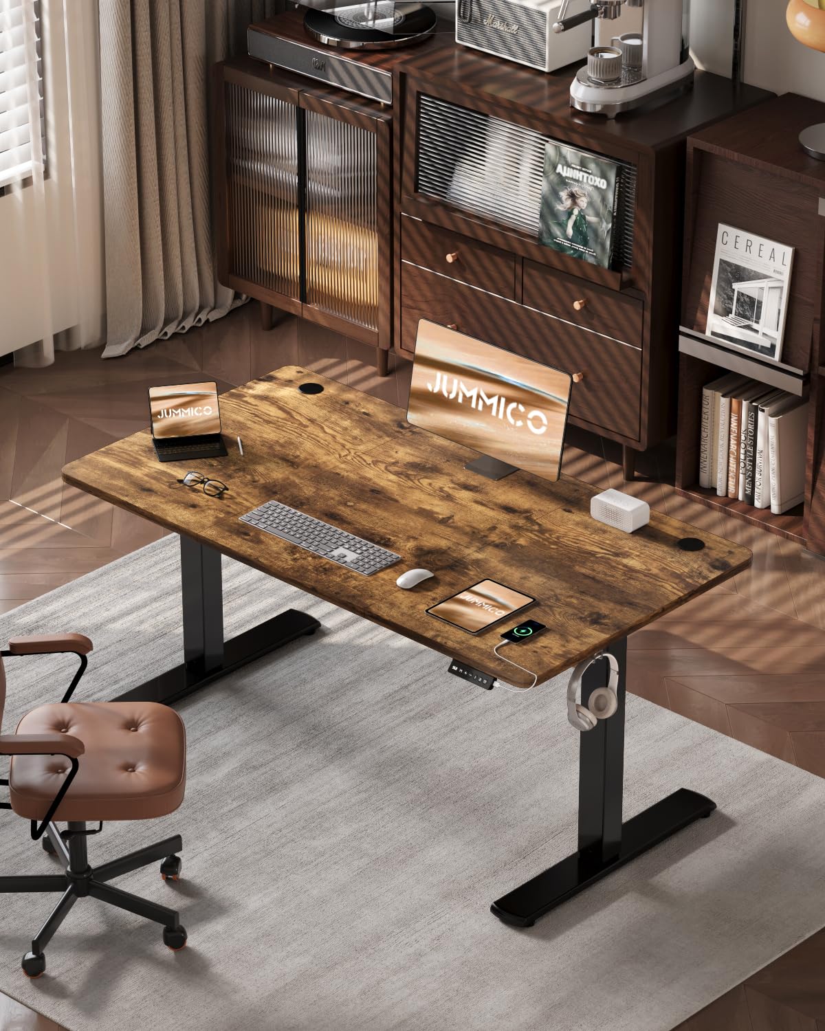 JUMMICO Höhenverstellbarer Schreibtisch Höhenverstellbar Elektrisch, Ergonomischer Steh-Sitz Tisch Stehpult Verstellbarer Computertisch,Stehschreibtisch Bürotisch Standing Desk,100 x 60 cm, Braun