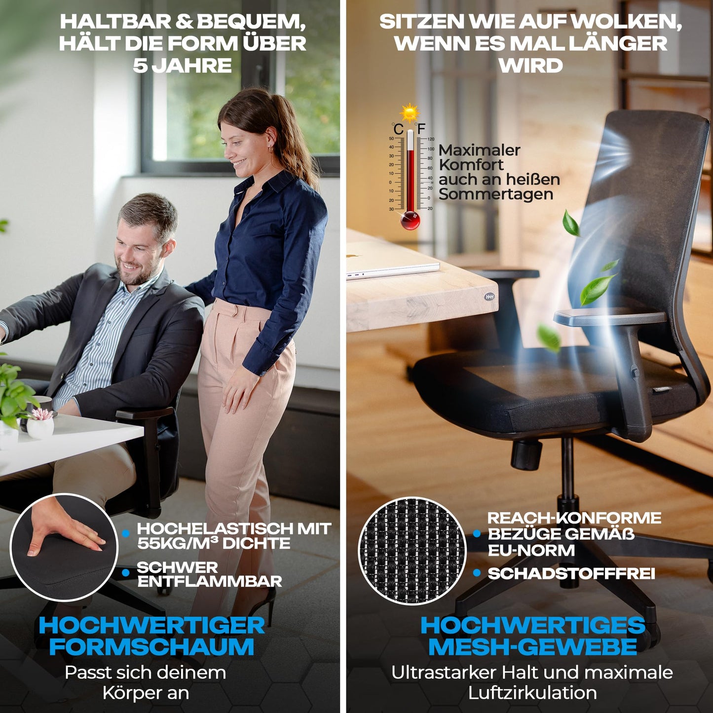 VALKENSTOL M2 Bürostuhl Ergonomisch mit individuell konfigurierbarer Armlehne und Kopfstütze für maximale Bewegungsfreiheit - bequemer ergonomischer Schreibtischstuhl für Büro und Home Office Chair
