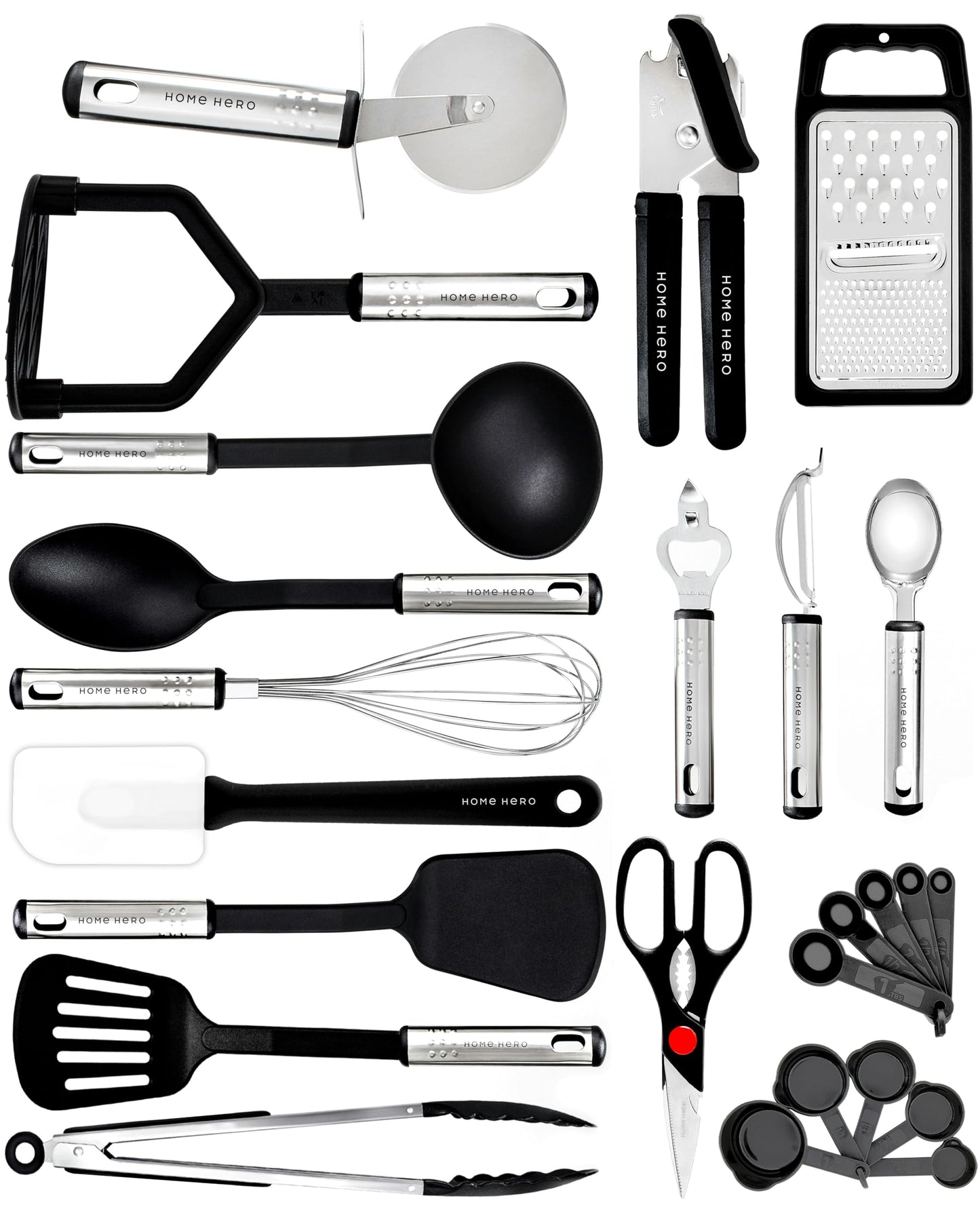 Küchenutensilien Set Kochset - Antihaft Hitzebeständiger Küchenhelfer Set - Pfannenwender Kochlöffel set - Küchen Gadgets (25-tlg Nylon Set)